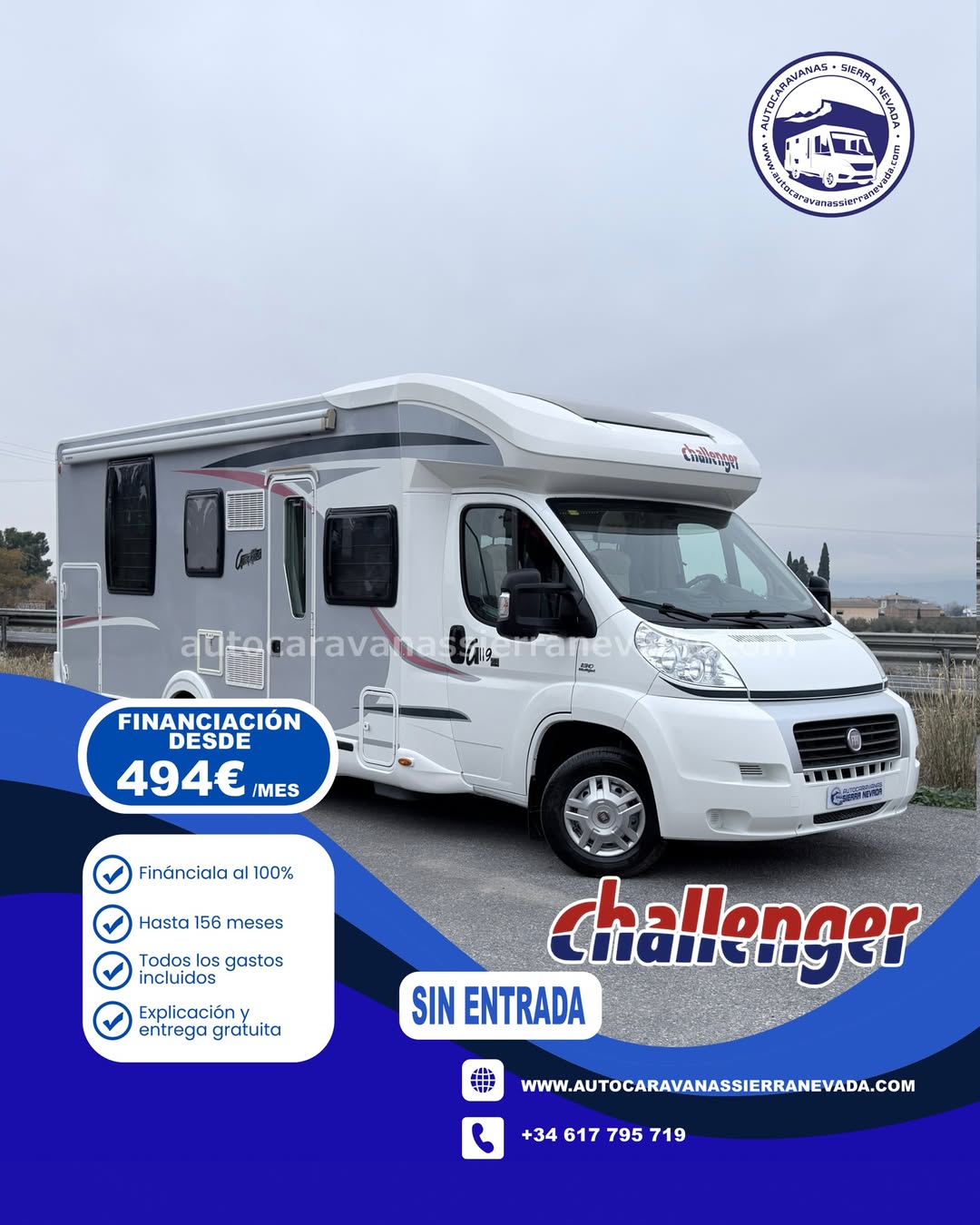 25/89 AUTOCARAVANA PERFILADA CHALLENGER GRAPHITE EDITION 119 EB Autocaravanas Sierra Nevada empresa con más de 20 años de experiencia en el sector de venta de ocasión os ofrece esta magnífica casa rodante.🗣️👉 Para más información o precio 💵 consulté en nuestra página web www.autocaravanassierranevada.com ➡️🌐💻 o haga click👉🖱️ en nuestro enlace ⬇️👇 https://autocaravanassierranevada.com/listings/challenger-graphite-edition-119-eb-ref-25-89/ ¿Quieres pagar a plazos? Llama y te informamos sin compromiso 📞617 79 57 19 📞687 85 35 11 EQUIPAMIENTO Y EXTRAS 👇 PERFILADA CHALLENGER GRAPHITE EDITION 119 EB MOTOR: FIAT DUCATO 2.3 MULTIJET 130cv AÑO: 2013 KM: 66.000 Medidas exteriores: 7,30m x 3,00m Plazas: 4 Extras y Equipamiento: * Medida maletero con doble acceso: (2,15m x 1,40m x 1,20m) * Camas (Isla elevable /Colgante en Salón) - Aire acondicionado de motor - AirBag(conductor y copiloto) - Velocidad de Crucero - Cierre Centralizado - Espejos eléctricos - Elevalunas eléctricos - Radio Original Fiat - Sensor de aparcamiento - Asientos Giratorios - Oscurecedores REMIS en cabina completa - Mosquiteras en ventanas, claraboyas - Claraboyas transparentes y Claraboya panorámica xxl en cabina - Frigo DOMETIC (220v, Gas, 12v, Auto) 190L capacidad - Ducha con mampara separada de aseo - Batería de 95ah. - Placa solar de 100w - Calefacción WEBASTO a gasoil - TV 12.(TDT-HDMI-USB-DVD) - Escalón doble peldaño integrado - Toldo TRISTOR de 4m. - Portabicis para 2 - Neumáticos reforzados especial camper www.autocaravanassierranevada.com #autocaravanasgranada #autocaravanaocasion #autocaravanasdeocasion #ventaautocaravana #compraautocaravana #autocaravanabarata #caravaningandalucia #autocaravanasur #granadaturismo #granadaocasion #andaluciavanlife #vanlife #camperlife #motorhome #campervan #viajarenautocaravana #caravaninglife #aventuraenruta #viajeslibres #escapadarural #naturalezaylibertad #viajarporelmundo #rutavanlife #descubreespaña