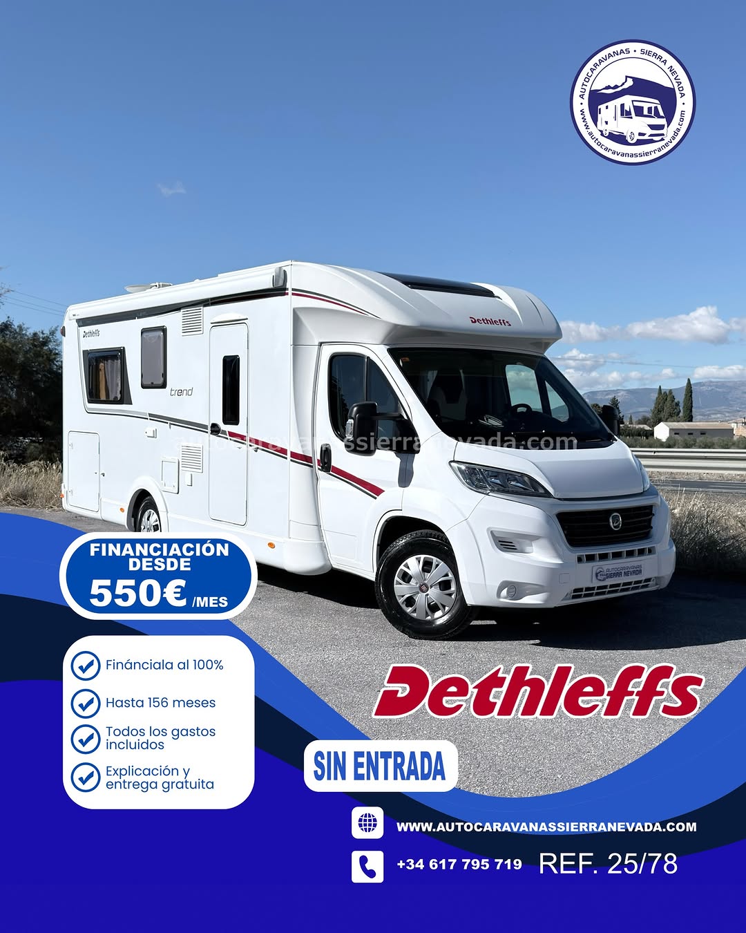 PERFILADA DETHLEFFS TREND 7057 DBM

Autocaravanas Sierra Nevada empresa con más de 20 años de experiencia en el sector de venta de ocasión os ofrece esta magnífica casa rodante.🗣️👉 Para más información o precio 💵 consulté en nuestra página web

www.autocaravanassierranevada.com

➡️🌐💻 o haga click👉🖱️ en nuestro enlace ⬇️👇

https://autocaravanassierranevada.com/listings/dethleffs-trend-7057-dbm/

¿Quieres pagar a plazos?
Llama y te informamos sin compromiso

📞617795719
📞621251555

EQUIPAMIENTO Y EXTRAS 👇

MOTOR: Fiat Ducato 2.3 Multijet 130cv
AÑO: 2016
KM: 48.000km
Medidas exteriores: 7,30m x 2,90m
Plazas viajar: 4
Plazas para dormir: 4

Extras y Equipamiento:
* Medida maletero con doble portón: (2,20m x 1,20m x 1,00m)
* Camas (Isla/Colgante eléctrica en salón)

- Aire acondicionado de motor
- AirBag(conductor y copiloto)
- Velocidad de Crucero
- Cierre centralizado
- Espejos eléctricos
- Elevalunas eléctricos
- Radio (Navegador-2DIN-USB-SD-BT-AUX)
- Camara de Visión trasera(en radio)
- Asientos giratorios
- Oscurecedores REMIS en cabina
- Mosquiteras en ventanas, claraboyas y puerta principal
- Claraboyas Transparentes y Claraboya panorámica xxl en cabina
- Frigo THETFORD (220v, Gas, 12v, Auto) 142L capacidad
- Ducha con mampara separada de aseo
- Baterías de 100ah.
- Placa solar de 100w.
- Calefacción Trumatic Combi
- 2 Tv 12v.(TDT-HDMI-USB)
- Escalón eléctrico de aluminio
- Toldo THULE de 4,5m.
- Ducha exterior
- Neumáticos reforzados especial camper

#autocaravanasgranada
#autocaravanaocasion
#autocaravanasdeocasion
#ventaautocaravana
#compraautocaravana
#autocaravanabarata
#caravaningandalucia
#autocaravanasur
#granadaturismo
#granadaocasion
#andaluciavanlife
#vanlife
#camperlife
#motorhome
#campervan
#viajarenautocaravana
#caravaninglife
#aventuraenruta
#viajeslibres
#escapadarural
#naturalezaylibertad
#viajarporelmundo
#rutavanlife
#descubreespaña