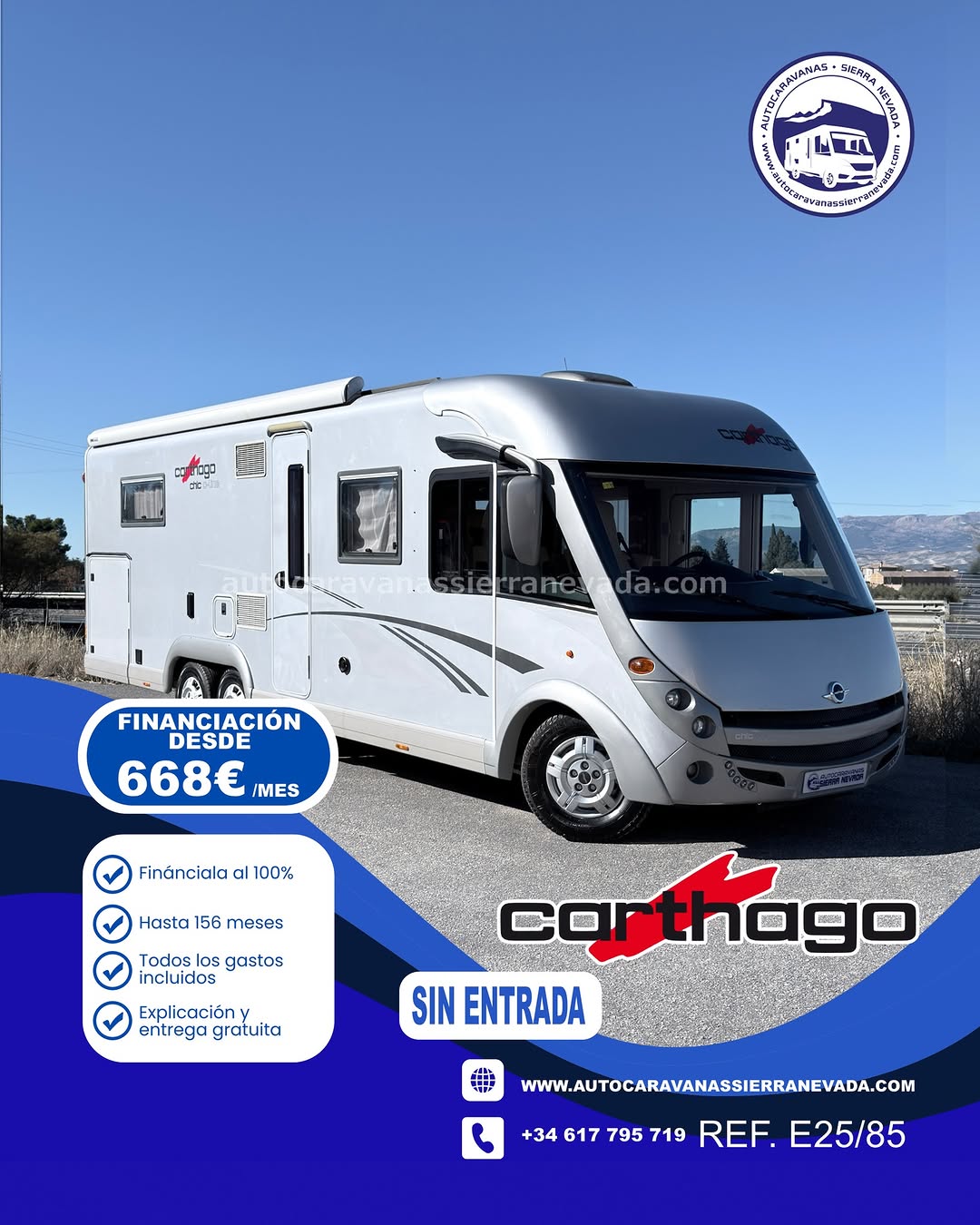 INTEGRAL CARTHAGO CHIC C-LINE Autocaravanas Sierra Nevada empresa con más de 20 años de experiencia en el sector de venta de ocasión os ofrece esta magnífica casa rodante.🗣️👉 Para más información o precio 💵 consulté en nuestra página web www.autocaravanassierranevada.com ➡️🌐💻 o haga click👉🖱️ en nuestro enlace ⬇️👇 https://autocaravanassierranevada.com/listings/carthago-chic-c-line-2/ ¿Quieres pagar a plazos? Llama y te informamos sin compromiso 📞617 79 57 19 📞687 85 35 11 EQUIPAMIENTO Y EXTRAS 👇 MOTOR: FIAT DUCATO 3.0 MULTIJET 180cv AÑO: 2013 KM: 80.000 Medidas exteriores: 8,00m x 2,90m Plazas: 4 Extras y Equipamiento: * Medida maletero con doble portón: (2,20m x 1,20m x 1,10m) * Camas (Isla /Colgante en cabina) * Chasis ALKO con suspensión neumática en ejes traseros * Doble Eje * CARNET C * CADENA DE DISTRIBUCIÓN - Aire acondicionado de motor - AirBag(conductor y copiloto) - Velocidad de Crucero - Cierre centralizado - Espejos eléctricos(solo los de arriba) - Elevalunas eléctrico(solo conductor) - Doble acristalamiento - Radio (USB-SD-BT-AUX) - Sensor de Aparcamiento - Camara de Visión trasera - Asientos giratorios - Oscurecedores REMIS en cabina - Mosquiteras en ventanas, claraboyas y puerta principal - Claraboyas transparentes y Claraboya xxl en salón - Climatizador a 12v - Frigo DOMETIC (220v, Gas, 12v, Auto) 160L capacidad - Horno a gas - Extractor de humos - Ducha con mampara separada de aseo - 2 Baterías de 95ah. - Placa solar de 100w. - WC con SOG - Inverter de 1.500w - Calefacción ALDE - TV 12v(TDT-HDMI-USB-DVD-SD) - Escalón eléctrico de aluminio - ToldoTHULE de 5m. - Patas estabilizadoras traseras - Portabicis para 1 - Ducha exterior - Neumáticos reforzados especial camper #autocaravanasgranada #autocaravanaocasion #autocaravanasdeocasion #ventaautocaravana #compraautocaravana #autocaravanabarata #caravaningandalucia #autocaravanasur #granadaturismo #granadaocasion #andaluciavanlife #vanlife #camperlife #motorhome #campervan #viajarenautocaravana #caravaninglife #aventuraenruta #viajeslibres #escapadarural #naturalezaylibertad #viajarporelmundo #rutavanlife #descubreespaña