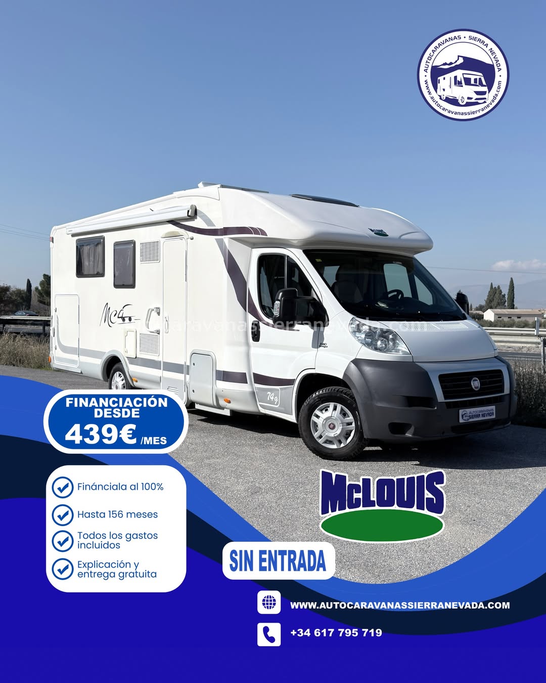 AUTOCARAVANA PERFILADA MCLOUIS MC4 74G

En Autocaravanas Sierra Nevada llevamos más de 20 años ayudando a nuestros clientes a cumplir el sueño de viajar con libertad.

Nacimos en 2004 con una idea clara: ofrecer autocaravanas de segunda mano en estado impecable, seleccionadas con exigencia y revisadas con el máximo detalle.

Para más información o precio 💵 consulté en nuestra web www.autocaravanassierranevada.com

o haga click 👉🖱️ en nuestro enlace ⬇️👇

https://autocaravanassierranevada.com/listings/mclouis-mc4-74g-ref-25-87/

¿Quieres pagar a plazos?
Llama y te informamos sin compromiso

📞617 79 57 19
📞687 85 35 11

EQUIPAMIENTO Y EXTRAS 👇

PERFILADA MCLOUIS MC4 74G

MOTOR: FIAT DUCATO 2.3 MULTIJET 130cv
AÑO: 2012
KM: 78.000
Medidas exteriores: 7,20m x 2,90m
Plazas: 4

Extras y Equipamiento:
* Medida maletero con doble acceso: (2,20m x 1,10m x 1,10m)
* Camas (Isla elevable/Colgante en salón)

- Aire acondicionado de motor
- AirBags(conductor y copiloto)
- Velocidad de Crucero
- Cierre Centralizado(en cabina)
- Espejos eléctricos
- Elevalunas eléctricos
- Equipo Multimedia
- Asientos Giratorios
- Oscurecedores REMIS en cabina completa
- Mosquiteras en ventanas, claraboyas
- Claraboyas transparentes y Claraboya panoramixa xxl en cabina
- Climatizador a 12v
- Frigo DOMETIC (220v, Gas, 12v, Auto) 160L capacidad
- Extractor de Humos
- Ducha con mampara separada de aseo
- Batería de 95ah.
- Placa Solar de 100w
- Calefacción Truma Combi
- TV 12 V.
- Escalón doble peldaño integrado
- Toldo TRISTOR de 3,5m.
- 3 Cierre de Seguridad
- Patas estabilizadoras
- Portabicis para 2
- Neumáticos reforzados especial camper

www.autocaravanassierranevada.com

#autocaravanasgranada
#autocaravanaocasion
#autocaravanasdeocasion
#ventaautocaravana
#compraautocaravana
#autocaravanabarata
#caravaningandalucia
#autocaravanasur
#granadaturismo
#granadaocasion
#andaluciavanlife
#vanlife
#camperlife
#motorhome
#campervan
#viajarenautocaravana
#caravaninglife
#aventuraenruta
#viajeslibres
#escapadarural
#naturalezaylibertad
#viajarporelmundo
#rutavanlife
#descubreespaña