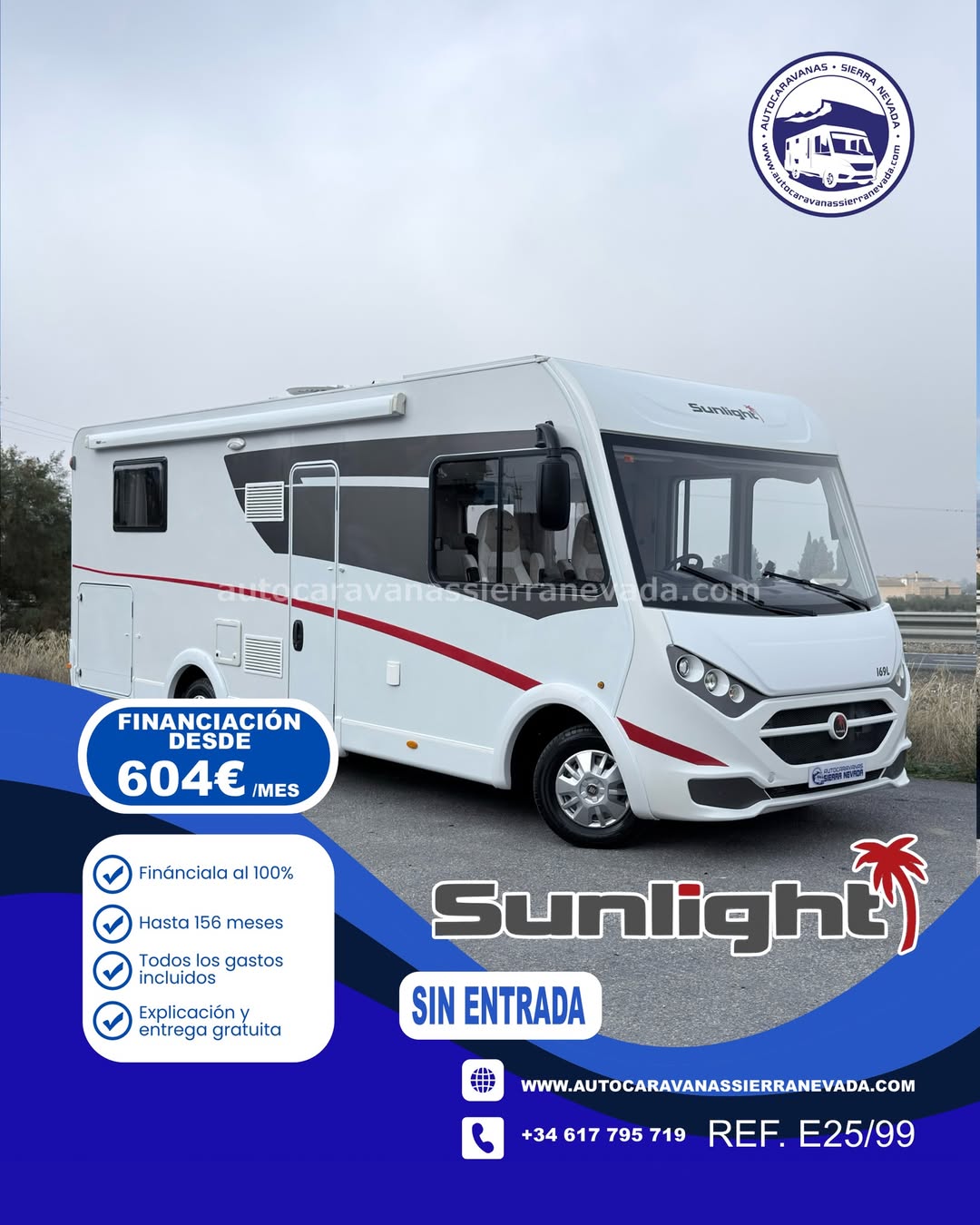 INTEGRAL SUNLIGHT I69L Autocaravanas Sierra Nevada empresa con más de 20 años de experiencia en el sector de venta de ocasión os ofrece esta magnífica casa rodante.🗣️👉 Para más información o precio 💵 consulté en nuestra página web www.autocaravanassierranevada.com ➡️🌐💻 o haga click👉🖱️ en nuestro enlace ⬇️👇 https://autocaravanassierranevada.com/listings/sunlight-i69l/ ¿Quieres pagar a plazos? Llama y te informamos sin compromiso 📞617795719 📞621251555 EQUIPAMIENTO Y EXTRAS 👇 MOTOR: Fiat Ducato 2.3 Multijet 130cv AÑO: 2018 KM: 26.000KM Medidas exteriores: 7,30m x 2,90m Plazas viajar: 4 Plazas para dormir: 4 Extras y Equipamiento: * Medida maletero con doble portón: (2,20m x 1,25m x 1,00m) * Camas (Isla/Colgante en cabina) - Aire acondicionado de motor - AirBag(conductor y copiloto) - Velocidad de Crucero - Cierre centralizado(en cabina) - Espejos eléctricos - Elevalunas eléctricos(conductor) - Radio (CD-USB-AUX) - Camara de Visión trasera - Asientos giratorios - Oscurecedores REMIS en cabina - Mosquiteras en ventanas, claraboyas y puerta principal - Claraboyas Transparentes y Claraboya XXL en salón - Frigo THETFORD (220v, Gas, 12v, Auto) 167L capacidad - Ducha con mampara separada de aseo - Baterías de 100ah. - Placa solar de 100w. - Calefacción Truma Combi - Tv 12v.(DVD-HDMI-USB) - Escalón doble peldaño integrado - Toldo THULE de 4m. - Prtabicis para 3 - Neumáticos reforzados especial camper #autocaravanasgranada #autocaravanaocasion #autocaravanasdeocasion #ventaautocaravana #compraautocaravana #autocaravanabarata #caravaningandalucia #autocaravanasur #granadaturismo #granadaocasion #andaluciavanlife #vanlife #camperlife #motorhome #campervan #viajarenautocaravana #caravaninglife #aventuraenruta #viajeslibres #escapadarural #naturalezaylibertad #viajarporelmundo #rutavanlife #descubreespaña