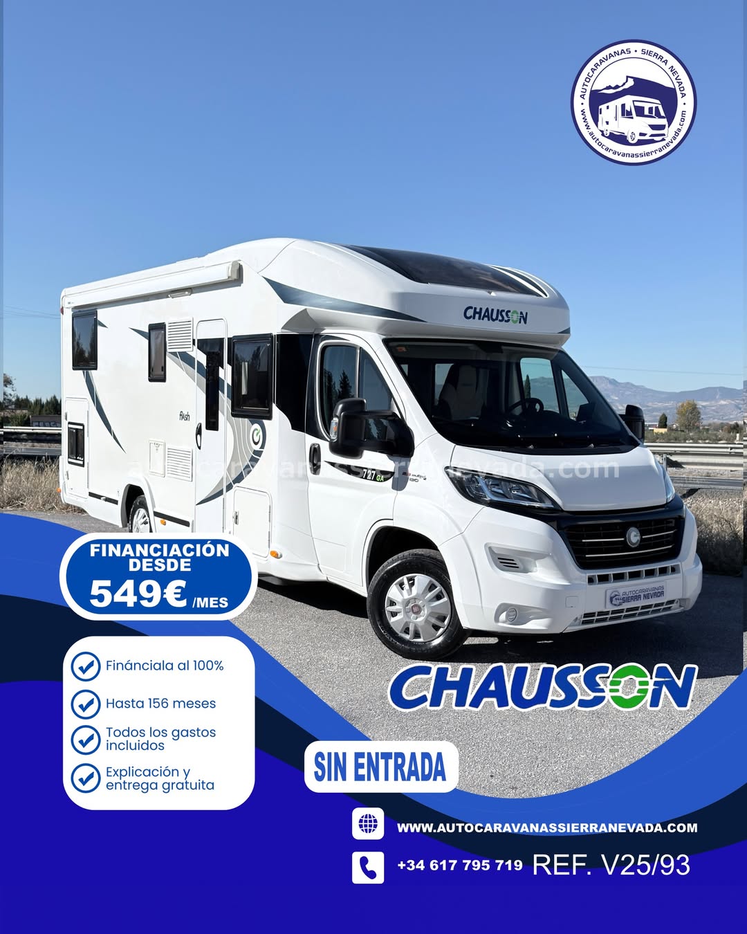 PERFILADA CHAUSSON 727 GA

Autocaravanas Sierra Nevada empresa con más de 20 años de experiencia en el sector de venta de ocasión os ofrece esta magnífica casa rodante.🗣️👉 Para más información o precio 💵 consulté en nuestra página web

www.autocaravanassierranevada.com

➡️🌐💻 o haga click👉🖱️ en nuestro enlace ⬇️👇

https://autocaravanassierranevada.com/listings/chausson-727-ga/

¿Quieres pagar a plazos?
Llama y te informamos sin compromiso

📞617 79 57 19
📞687 85 35 11

EQUIPAMIENTO Y EXTRAS 👇

MOTOR: FIAT DUCATO 2.3 MULTIJET 130CV
AÑO: 2017
KM: 91.000
Medidas exteriores: 7,30m x 2,90m
Plazas: 5

Extras y Equipamiento:
* Medida maletero con 3 accesos: (2,15m x 1,50m x 1,15m)
* Camas (Gemelas ampliables /Salón Convertible/Colgante eléctrica en salon)

- Aire acondicionado de motor
- AirBag(conductor y copiloto)
- Velocidad de Crucero
- Cierre centralizado en cabina
- Espejos eléctricos
- Elevalunas eléctricos
- Radio (CD-USB-BT-AUX)
- Camara de Visión trasera
- Asientos giratorios
- Oscurecedores REMIS en cabina
- Mosquiteras en ventanas, claraboyas y puerta principal
- Claraboyas transparentes y Claraboya XXL panoramica en cabina
- Frigo THETFORD (220v, Gas, 12v, Auto) 175L capacidad
- Ducha con mampara separada de aseo
- Baterías de 100ah.
- Placa solar de 100w.
- Calefacción Truma Inet Ready a gasoil
- TV 12v(TDT-HDMI-USB-DVD)
- Escalón doble peldaño integrado
- Toldo THULE de 4m.
- Neumáticos reforzados especial camper

www.autocaravanassierranevada.com

#autocaravanasgranada
#autocaravanaocasion
#autocaravanasdeocasion
#ventaautocaravana
#compraautocaravana
#autocaravanabarata
#caravaningandalucia
#autocaravanasur
#granadaturismo
#granadaocasion
#andaluciavanlife
#vanlife
#camperlife
#motorhome
#campervan
#viajarenautocaravana
#caravaninglife
#aventuraenruta
#viajeslibres
#escapadarural
#naturalezaylibertad
#viajarporelmundo
#rutavanlife
#descubreespaña