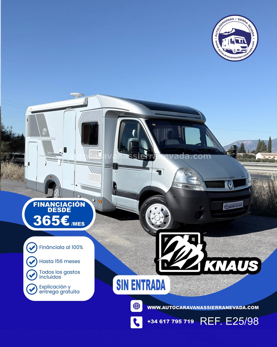 PERFILADA KNAUS LT SILVER LINE

Autocaravanas Sierra Nevada empresa con más de 20 años de experiencia en el sector de venta de ocasión os ofrece esta magnífica casa rodante.🗣️👉 Para más información o precio 💵 consulté en nuestra página web

www.autocaravanassierranevada.com

➡️🌐💻 o haga click👉🖱️ en nuestro enlace ⬇️👇

https://autocaravanassierranevada.com/listings/knaus-lt-silver-line/

¿Quieres pagar a plazos?
Llama y te informamos sin compromiso

📞617 79 57 19
📞687 85 35 11

EQUIPAMIENTO Y EXTRAS 👇

MOTOR: RENAULT 2.5 DCI 120CV
AÑO: 2008
KM: 66.000
Medidas exteriores: 6,40m x 2,70m
Plazas: 4

Extras y Equipamiento:
* Medida maletero con doble portón: (2,20m x 1,25m x 1,00m)
* Camas (Isla/Colgante en cabina)

* Medida maletero: (2,20m x 1,50m x 1,15m)
* Camas (Transversal/Salón Convertible)

- Aire acondicionado de motor
- AirBag(conductor y copiloto)
- Cierre centralizado en cabina
- Espejos eléctricos
- Elevalunas eléctricos
- Radio (CD-USB-BT-AUX)
- Camara de Visión trasera
- Asientos giratorios
- Oscurecedores REMIS en cabina
- Mosquiteras en ventanas, claraboyas
- Claraboya panorámica en cabina
- Frigo DOMETIC (220v, Gas, 12v, manual) 105L capacidad
- Ducha dentro del aseo
- Baterías de 95ah.
- Placa solar de 100w. con regulador MPPT
- Calefacción Truma Trumatic C
- TV 12v(TDT-HDMI-USB-DVD)
- Escalón integrado
- ToldoTRISTOR de 3m.
- Portabicis para 3
- 3 Cierres de Seguridad
- Neumáticos reforzados especial camper

#autocaravanasgranada
#autocaravanaocasion
#autocaravanasdeocasion
#ventaautocaravana
#compraautocaravana
#autocaravanabarata
#caravaningandalucia
#autocaravanasur
#granadaturismo
#granadaocasion
#andaluciavanlife
#vanlife
#camperlife
#motorhome
#campervan
#viajarenautocaravana
#caravaninglife
#aventuraenruta
#viajeslibres
#escapadarural
#naturalezaylibertad
#viajarporelmundo
#rutavanlife
#descubreespaña