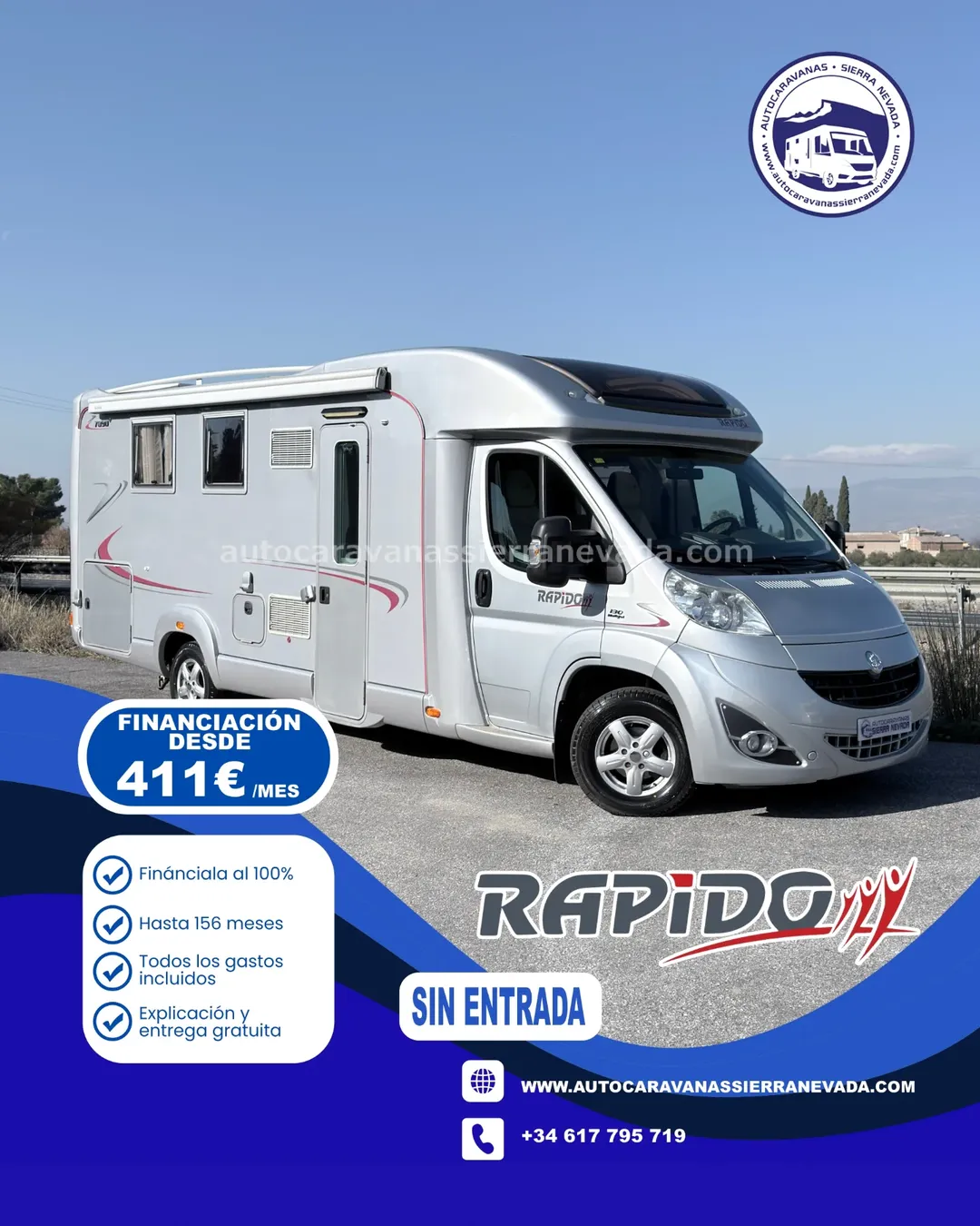 RAPIDO 7090+

En Autocaravanas Sierra Nevada llevamos más de 20 años ayudando a nuestros clientes a cumplir el sueño de viajar con libertad.

Nacimos en 2004 con una idea clara: ofrecer autocaravanas de segunda mano en estado impecable, seleccionadas con exigencia y revisadas con el máximo detalle.

Cada vehículo pasa por una revisión exhaustiva de más de 30 puntos, realizada por técnicos especializados que garantizan su perfecto funcionamiento.

Cada vehículo es revisado y reacondicionado a fondo, cuidando cada detalle para que luzca, funcione y se sienta como nuevo, preparado para ofrecer años de fiabilidad y disfrute.

Para más información o precio 💵 consulté en nuestra web
https://autocaravanassierranevada.com/

o haga click 👉🖱️ en nuestro enlace ⬇️👇

https://autocaravanassierranevada.com/listings/mc-louis-nevis-880-25-99/

¿Quieres pagar a plazos?
Llama y te informamos sin compromiso

📞617 79 57 19
📞687 85 35 11

EQUIPAMIENTO Y EXTRAS 👇

MOTOR: FIAT DUCATO 2.3 MULTIJET 130cv
AÑO: 2011
KM: 97.000
Medidas exteriores: 7,30m x 2,70m
Plazas: 4

-Medida maletero con doble acceso: (2,20m x 1,10m x 0,90m)
-Camas (Isla/Salón convertible)
-Chasis ALKO

-Aire acondicionado de motor
-Airbags (conductor)
- Cierre centralizado
-Espejos eléctricos
-Equipo multimedia
-Cámara de visión trasera
-Asientos giratorios
-Oscurecedores REMIS en cabina completa
- Mosquiteras en ventanas, claraboyas y puerta principal
-Ventana PRACTICABLE con mosquitera en puerta principal
-Claraboyas transparentes y claraboya panorámica XXL en cabina
-Frigo DOMETIC (220v, Gas, 12v, Auto) 150 L capacidad
-Horno gas
-Extractor de humos
-Ducha con mampara separada de aseo
-Batería de 95ah
-Placa solar de 100w
-Calefacción Truma Combi
- Escalón doble peldaño integrado
-Toldo POSTOR de 4m
- 6 cierre de seguridad
-Baca de aluminio
-Neumáticos reforzados especial camper