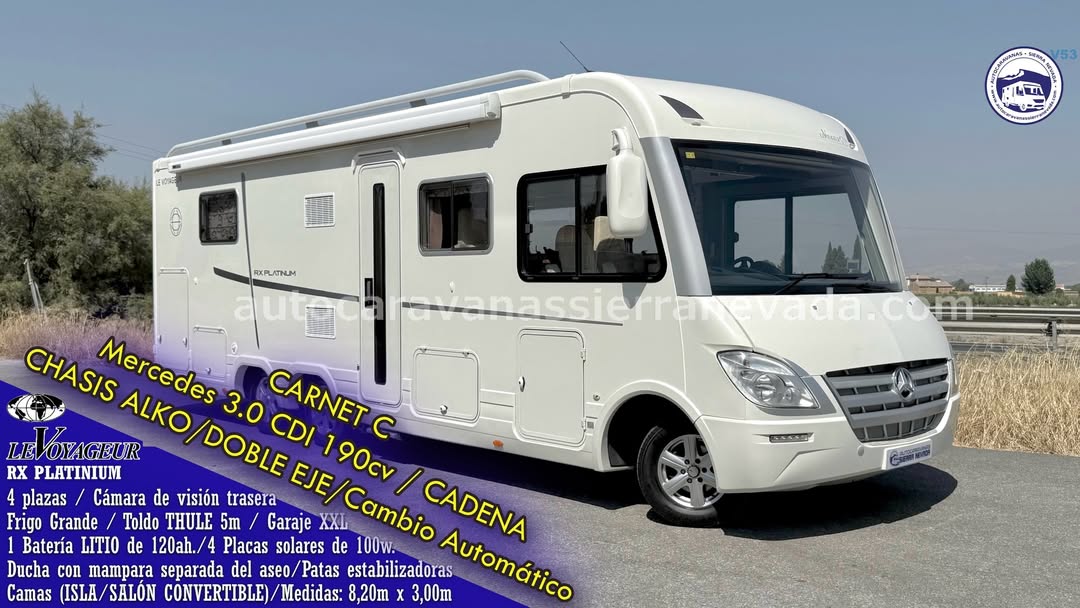 Integral LEVOYAGEUR RX Platinium 1158

Autocaravanas Sierra Nevada empresa con más de 20 años de experiencia en el sector de venta de ocasión os ofrece esta magnífica casa rodante.🗣️👉 Para más información o precio 💵 consulté en nuestra página web

www.autocaravanassierranevada.com

➡️🌐💻 o haga click👉🖱️ en nuestro enlace ⬇️👇

https://autocaravanassierranevada.com/listings/levoyageur-rx-platinium-1158/

¿Quieres pagar a plazos?
Llama y te informamos sin compromiso

📞617795719
📞621251555

Extras 👇

CARNET C/CAMBIO AUTOMÁTICO
MOTOR: Mercedes 3.0 CDI 190cv
AÑO: 2011
KM: 119.000
Medidas: 8,20m x 3,00m
Plazas viajar: 4
Plazas dormir: 4
* Medida Garaje con doble portón:(2,30m x 0,95m x 1,10m)
* Cama (Isla / Salón Convertible)
* Chasis ALKO + Barras de torsión
* Cadena de distribución
* DOBLE EJE
* CALEFACCIÓN ALDE
Extras:
Aire acondicionado (de motor)
Velocidad de Crucero
Cierre centralizado
Doble acristalamiento
Espejos eléctricos
Radio (2DIN – CD – USB-AUX – BLUETOOTH - Navegador)
Cámara de visión trasera en Radio
Sensor de aparcamiento
Asientos giratorios
OscurecedoresREMIS en cabina completa
Parasoles enrollables manuales
Mosquiteras en ventanas, claraboyas y puerta principal
Claraboyas transparentes, Claraboya XXL en salón y en cama trasera
Caja fuerte
TurboVent
Frigo DOMETIC (220v, Gas, 12v, Auto) 160L capacidad
Horno
Extractor de humos
Ducha con mampara separada de aseo
WC con sistema de triturador eléctrico
1 Batería LITIO de 120ah.
4 Placa solar de 100w.
TV 12v. (TDT – HDMI – USB – DVD)
Escalón eléctrico de aluminio
Toldo THULE de 5m.
Patas estabilizadoras hidráulicas autonivelantes
Ducha exterior maletero
Maleteros laterales con acceso al doble suelo
Neumáticos reforzados MARCA MICHELIN especial camper

#autocaravanastyle #viajarconniños #viajarenautocaravanaconniños #roadtrip #autocaravanaadventure #ventadeautocaravanas #autocaravanassierranevada #autocaravantravel #autocaravanaenlaplaya #kitcamping #differentholidays #camaisla #motorhome #caravanas1000 #camper #motorhome #rv #campingwithdogs #campingcar