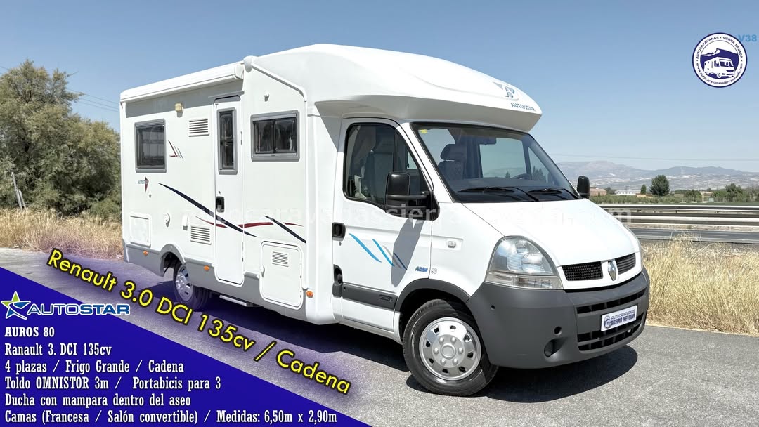 Perfilada AUTOSTAR AUROS 80 Autocaravanas Sierra Nevada empresa con más de 20 años de experiencia en el sector de venta de ocasión os ofrece esta magnífica casa rodante.🗣️👉 Para más información o precio 💵 consulté en nuestra página web www.autocaravanassierranevada.com ➡️🌐💻 o haga click👉🖱️ en nuestro enlace ⬇️👇 https://autocaravanassierranevada.com/listings/autostar-auros-80-3/ ¿Quieres pagar a plazos? Llama y te informamos sin compromiso 📞617795719 📞621251555 Extras 👇 MOTOR: Renault 3.0 DCI 135cv AÑO: 2005 KM: 140.000 Medidas: 6,50m x 2,90m Plazas viajar: 4 Plazas dormir: 4 * Medida Garaje: (1,25m x 1,25m x 0,60m) * Camas (Francesa / Salón Convertible) * Cadena de distribución Extras: Aire acondicionado (de motor) AirBag (conductor) Cierre centralizado Espejos eléctricos Elevalunas eléctricos Radio CD Asientos giratorios Mosquiteras en ventanas, claraboyas Ventana PRACTICABLE con mosquitera en puerta principal Claraboyas opacas excepto salón y Claraboya xxl en salón Frigo THETFORD (220v, Gas, 12v, Auto) 141L capacidad Extractor de humos Ducha con mampara dentro de aseo Batería de 95ah. Placa solar de 100w. Calefacción Truma trumatic c Tv 12v.(TDT-HDMI-USB-DVD) Escalón eléctrico Toldo OMNISTOR de 3m. Portabicis omni bike ara 3 Neumáticos reforzados especial camper #autocaravanastyle #viajarconniños #viajarenautocaravanaconniños #roadtrip #autocaravanaadventure #ventadeautocaravanas #autocaravanassierranevada #autocaravantravel #autocaravanaenlaplaya #kitcamping #differentholidays #camaisla #motorhome #caravanas1000 #camper #motorhome #rv #campingwithdogs #campingcar