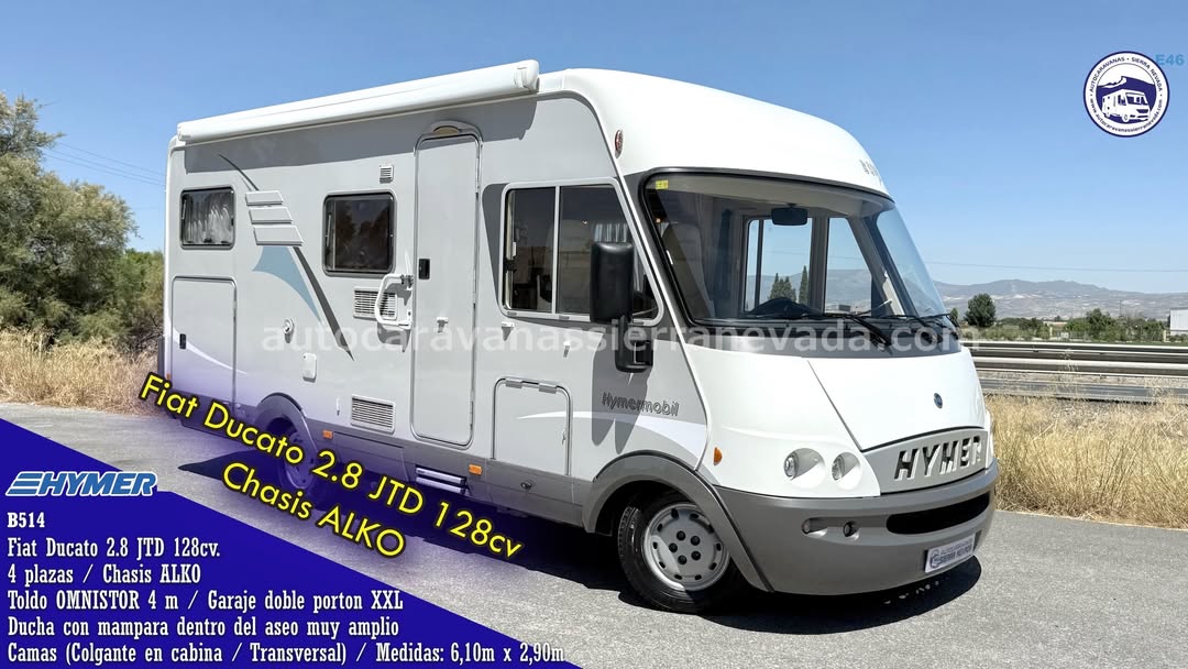 INTEGRAL HYMER B514 Autocaravanas Sierra Nevada empresa con más de 20 años de experiencia en el sector de venta de ocasión os ofrece esta magnífica casa rodante.🗣️👉 Para más información o precio 💵 consulté en nuestra página web www.autocaravanassierranevada.com ➡️🌐💻 o haga click👉🖱️ en nuestro enlace ⬇️👇 https://autocaravanassierranevada.com/listings/hymerb514-2/ ¿Quieres pagar a plazos? Llama y te informamos sin compromiso 📞617795719 📞621251555 Extras 👇 MOTOR:Fiat Ducato 2.8 JTD 128cv AÑO: 2005 KM: 69.000 Medidas:6,10 m x 2,90m Plazas viajar: 4 Plazas dormir:4 * Medida Garaje de doble portón: (2,00m x 1,40m x 1,20m) * Camas (Colgante en cabina/ Transversal) *Chasis Alko + barras de torsión EXTRAS: Aire acondicionado (de motor) Elevalunas eléctricos (sólo conductor) Radio (CD) Cámara de visión trasera Asientos giratorios Oscurecedores en cabina REMIS Mosquiteras en ventanas, claraboyas y puerta principal Claraboyas transparentes y claraboya XXL en salón y WC Frigo DOMETIC(220v, Gas, 12v) 97L capacidad Extractor de humos Ducha con mampara dentro de aseo Bateríade95ah. Calefacción TRUMATICC Escalón eléctrico de doble peldaño Toldo OMNISTOR de 4 m. 1 Cierre de seguridad en puerta principal Maletero lateral con acceso a doble suelo Neumáticosreforzados marca MICHELINespecial camper #autocaravanastyle #viajarconniños #viajarenautocaravanaconniños #roadtrip #autocaravanaadventure #ventadeautocaravanas #autocaravanassierranevada #autocaravantravel #autocaravanaenlaplaya #kitcamping #differentholidays #camaisla #motorhome #caravanas1000 #camper #motorhome