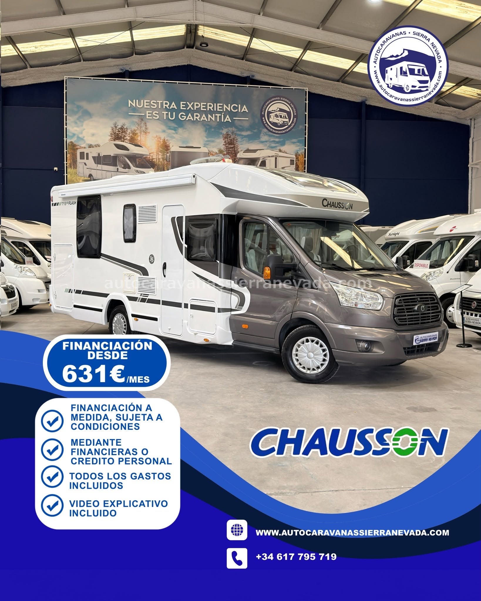 E26/16 AUTOCARAVANA PERFILADA CHAUSSON FLASH 718EB En Autocaravanas Sierra Nevada llevamos más de 22 años ayudando a nuestros clientes a cumplir el sueño de viajar con libertad. Cada vehículo es revisado y reacondicionado a fondo, cuidando cada detalle para que luzca, funcione y se sienta como nuevo, preparado para ofrecer años de fiabilidad y disfrute. Para más información o precio 💵 consulte en nuestra web www.autocaravanassierranevada.com o haga click 👉🖱️ en nuestro enlace ⬇️👇 https://autocaravanassierranevada.com/autocaravanas/chausson-flash-718eb-e26-16/ ¿Quieres pagar a plazos? Llama y te informamos sin compromiso 📞617 79 57 19 📞687 85 35 11 EQUIPAMIENTO Y EXTRAS 👇 MOTOR: FORD 2.2 TDCI 155CV AÑO: 2015 KM: 50.000 Medidas exteriores: 7,40m x 3,00m Plazas: 4 Extras y Equipamiento: * Medidas maletero con doble portón: (2,15m x 0,90m x 1,20m) * Camas (Isla elevable/Colgante en salón) CADENA DE DISTRIBUCIÓN Aire acondicionado (de motor) Airbag(en conductor y copiloto) Velocidad de Crucero Cierre centralizado (en cabina) Espejos eléctricos Elevalunas eléctricos Equipo Multimedia Cámara de visión trasera Asientos giratorios Mosquiteras en ventanas y claraboyas Claraboya panorámica xxl en cabina Climatizador a 12v. Frigo THETFORD (220v, Gas, 12v) 175L Ducha con mampara separada de aseo Batería de 100ah. Placa Solar de 100w TV. a 12v. Calefacción Truma Inet Ready a gasoil Escalón doble peldaño integrado Toldo DOMETIC de 4m Portabicis para 2 Neumáticos reforzados especial camper www.autocaravanassierranevada.com #motorhome #autocaravanassierranevada #ventadeautocaravanas #camper #viajarenautocaravanaconniños