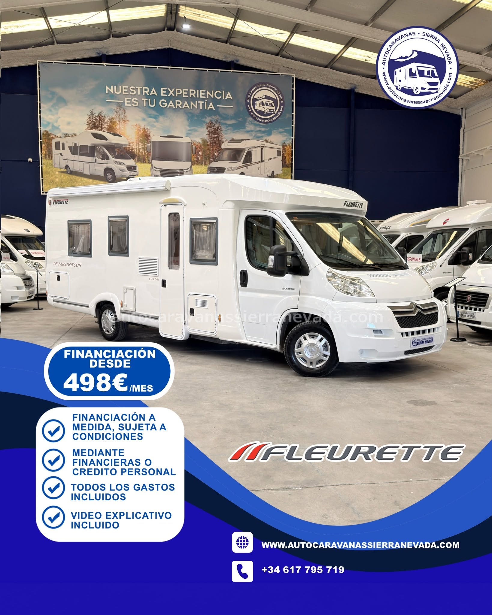E26/19 AUTOCARAVANA PERFILADA FLEURETTE MIGRATEUR 73LM

En Autocaravanas Sierra Nevada llevamos más de 22 años ayudando a nuestros clientes a cumplir el sueño de viajar con libertad.

Cada vehículo es revisado y reacondicionado a fondo, cuidando cada detalle para que luzca, funcione y se sienta como nuevo, preparado para ofrecer años de fiabilidad y disfrute.

Para más información o precio 💵 consulte en nuestra web www.autocaravanassierranevada.com

o haga click 👉🖱️ en nuestro enlace ⬇️👇

https://autocaravanassierranevada.com/autocaravanas/fleurette-migrateur-73lm-e26-19/

¿Quieres pagar a plazos?
Llama y te informamos sin compromiso

📞617 79 57 19
📞687 85 35 11

EQUIPAMIENTO Y EXTRAS 👇

MOTOR: FIAT DUCATO 3.0 MULTIJET 160cv
AÑO: 2007
KM: 117.000
Medidas exteriores: 7,30m x 2,70m
Plazas: 4

Extras y Equipamiento:

* Medidas maletero con doble portón : (2,10m x 0,80m x 0,50m)
* Cama (Isla/Salón convertible)
CADENA DE DISTRIBUCIÓN
CHASIS ALKO

Aire acondicionado (de motor)
Airbag (en conductor)
Cierre centralizado
Espejos eléctricos
Elevalunas eléctricos
Equipo Multimedia
Cámara de visión trasera
Asientos giratorios
Oscurecedores REMIS en cabina completa
Mosquiteras en ventanas y claraboyas
Claraboya xxl en salón
Climatizador a 12v.
Frigo DOMETIC (220v, Gas, 12v-auto) 143L
Horno a gas
Extractor de humos
Ducha con mampara separada de aseo
Batería de 100ah.
Placa Solar de 100w
TV. a 12v.
Calefacción Truna Trumatic C
Escalón doble peldaño integrado
Toldo OMNI V-10 de 3m
Escalera trasera
Portabicis para 2
Neumáticos reforzados especial camper

www.autocaravanassierranevada.com

#autocaravanasgranada
#autocaravanaocasion
#autocaravanasdeocasion
#ventaautocaravana
#compraautocaravana
#autocaravanabarata
#caravaningandalucia
#autocaravanasur
#granadaturismo
#granadaocasion
#andaluciavanlife
#vanlife
#camperlife
#motorhome
#campervan
#viajarenautocaravana
#caravaninglife
#aventuraenruta
#viajeslibres
#escapadarural
#naturalezaylibertad
#viajarporelmundo
#rutavanlife
#descubreespaña