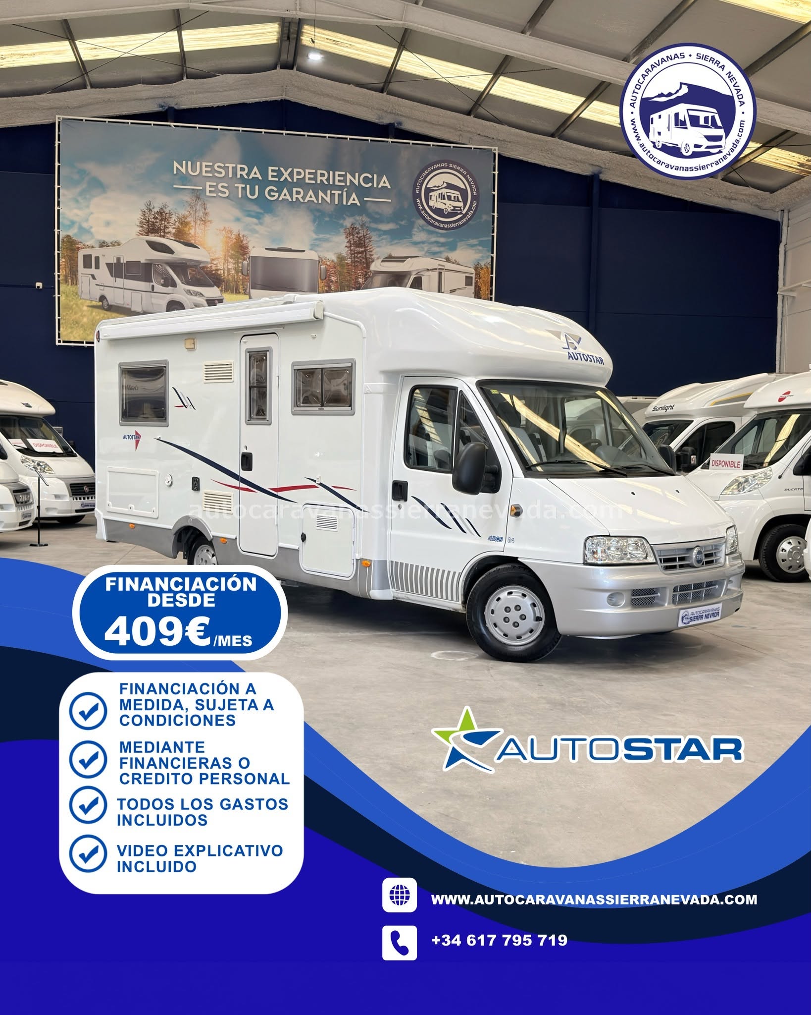 A25/43 AUTOCARAVANA PERFILADA AUTOSTAR AUROS 84 En Autocaravanas Sierra Nevada llevamos más de 22 años ayudando a nuestros clientes a cumplir el sueño de viajar con libertad. Cada vehículo es revisado y reacondicionado a fondo, cuidando cada detalle para que luzca, funcione y se sienta como nuevo, preparado para ofrecer años de fiabilidad y disfrute. Para más información o precio 💵 consulté en nuestra web www.autocaravanassierranevada.com o haga click 👉🖱️ en nuestro enlace ⬇️👇 https://autocaravanassierranevada.com/autocaravanas/autostar-auros-84-a25-43/ ¿Quieres pagar a plazos? Llama y te informamos sin compromiso 📞617 79 57 19 📞687 85 35 11 EQUIPAMIENTO Y EXTRAS 👇 MOTOR: FIAT DUCATO 2.8 JTD 128cv AÑO: 2005 KM: 119.000 Medidas exteriores: 6,50m x 2,80m Plazas: 4 Extras y Equipamiento: * Medidas maletero : (1,20m x 1,20m x 0,54m) * Camas(Francesa/Salón Convertible) Aire acondicionado (de motor) Cierre centralizado (en cabina) Espejos eléctricos Elevalunas eléctricos Equipo Multimedia Asientos giratorios Mosquiteras en ventanas y claraboyas Claraboya xxl en salón Frigo THETFORD (220v, Gas, 12v-auto) 138L Extractor de Humos Ducha con mampara dentro de aseo Batería de 100ah. Placa Solar de 100w TV. a 12v. Calefacción Trumatic C Escalón eléctrico de aluminio Toldo OMNISTOR de 3,5m Neumáticos reforzados especial camper www.autocaravanassierranevada.com #autocaravanasgranada #autocaravanaocasion #autocaravanasdeocasion #ventaautocaravana #compraautocaravana #autocaravanabarata #caravaningandalucia #autocaravanasur #granadaturismo #granadaocasion #andaluciavanlife #vanlife #camperlife #motorhome #campervan #viajarenautocaravana #caravaninglife #aventuraenruta #viajeslibres #escapadarural #naturalezaylibertad #viajarporelmundo #rutavanlife #descubreespaña