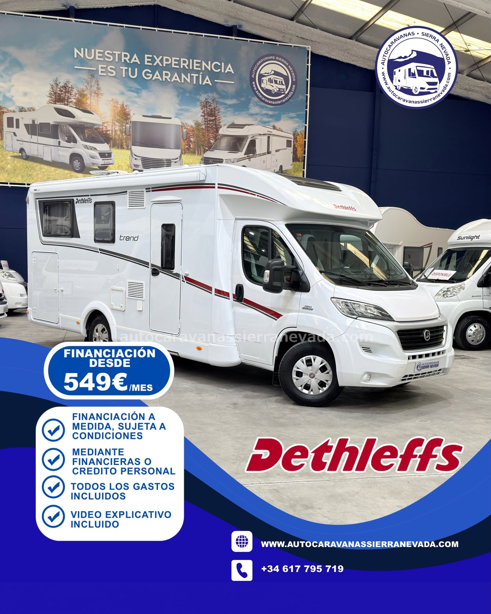E26/23 AUTOCARAVANA PERFILADA DETHLEFFS T7057 EB En Autocaravanas Sierra Nevada llevamos más de 22 años ayudando a nuestros clientes a cumplir el sueño de viajar con libertad. Cada vehículo es revisado y reacondicionado a fondo, cuidando cada detalle para que luzca, funcione y se sienta como nuevo, preparado para ofrecer años de fiabilidad y disfrute. Para más información o precio 💵 consulté en nuestra web www.autocaravanassierranevada.com o haga click 👉🖱️ en nuestro enlace ⬇️👇 https://autocaravanassierranevada.com/autocaravanas/dethleffs-t7057-eb-e26-23/ ¿Quieres pagar a plazos? Llama y te informamos sin compromiso 📞617 79 57 19 📞687 85 35 11 EQUIPAMIENTO Y EXTRAS 👇 MOTOR: FIAT DUCATO 2.3 MULTIJET 130cv AÑO: 2016 KM: 28.000 Medidas exteriores: 7,40m x 2,90m Plazas: 4 Extras y Equipamiento: * Medidas maletero doble portón : (2,20m x 1,10m x 1,20m) * Camas(Gemelas/Colgante eléctrica en salón) Aire acondicionado (de motor) AirBag (conductor y copiloto) Velocidad de Crucero Cierre centralizado(en cabina) Espejos eléctricos Elevalunas eléctricos Equipo Multimedia Cámara de visión trasera Asientos giratorios Oscurecedores REMIS en cabina completa Mosquiteras en ventanas ,claraboyas y puerta principal Claraboya panorámica xxl en cabina Frigo THETFORD (220v, Gas, 12v-auto) 135L Ducha con mampara separada de aseo Batería de 100ah. Placa Solar de 100w TV 12v Calefacción Truma Inet Ready Escalón eléctrico de aluminio Toldo THULE de 4,5m Patas estabilizadras Portabicis para 2 Neumáticos reforzados especial camper www.autocaravanassierranevada.com #autocaravanasgranada #autocaravanaocasion #autocaravanasdeocasion #ventaautocaravana #compraautocaravana #autocaravanabarata #caravaningandalucia #autocaravanasur #granadaturismo #granadaocasion #andaluciavanlife #vanlife #camperlife #motorhome #campervan #viajarenautocaravana #caravaninglife #aventuraenruta #viajeslibres #escapadarural #naturalezaylibertad #viajarporelmundo #rutavanlife #descubreespaña