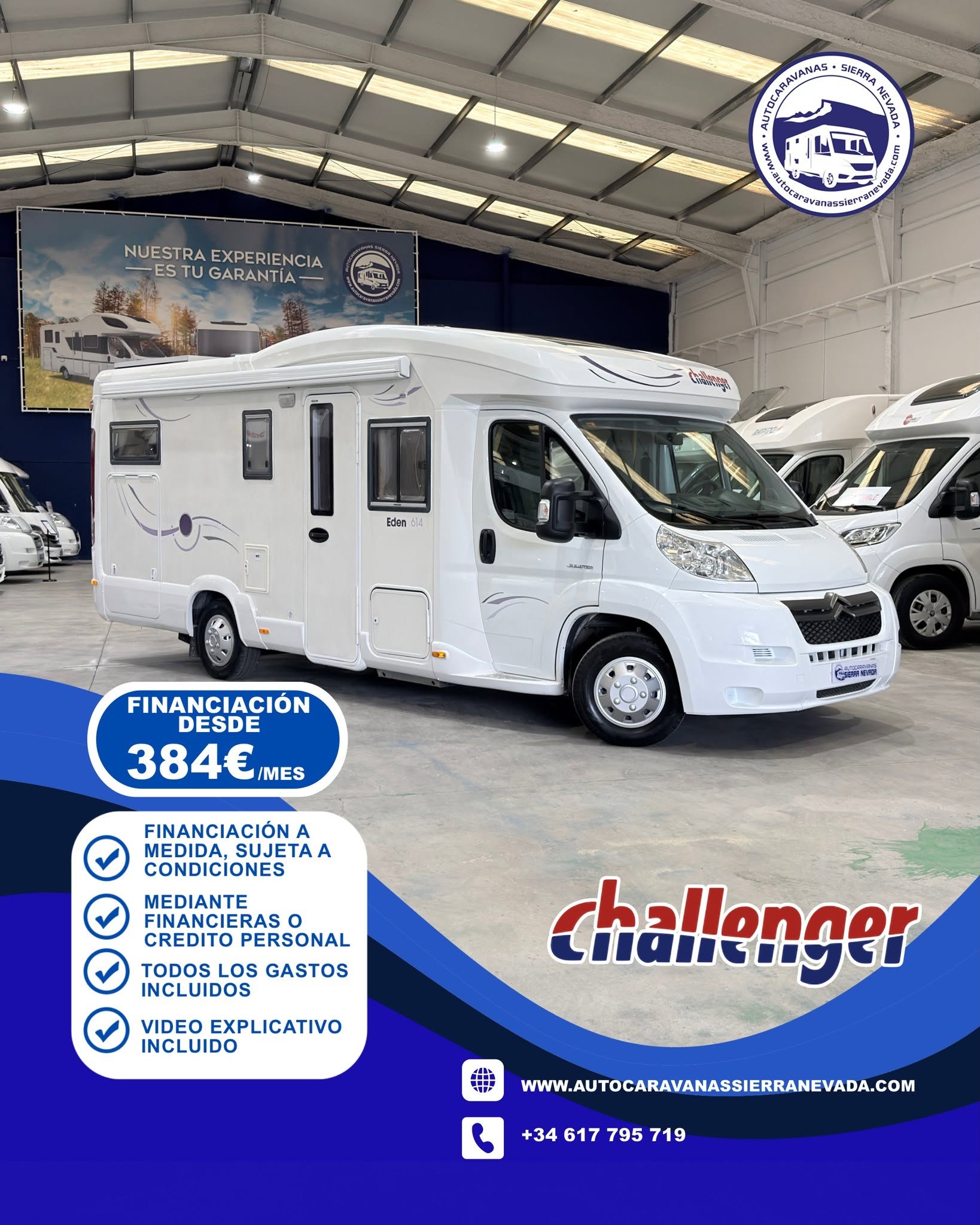 V25/113 AUTOCARAVANA PERFILADA CHALLENGER EDÉN 614 En Autocaravanas Sierra Nevada llevamos más de 22 años ayudando a nuestros clientes a cumplir el sueño de viajar con libertad. Cada vehículo es revisado y reacondicionado a fondo, cuidando cada detalle para que luzca, funcione y se sienta como nuevo, preparado para ofrecer años de fiabilidad y disfrute. Para más información o precio 💵 consulté en nuestra web www.autocaravanassierranevada.com o haga click 👉🖱️ en nuestro enlace ⬇️👇 https://autocaravanassierranevada.com/autocaravanas/challenger-eden-614-v25-113/ ¿Quieres pagar a plazos? Llama y te informamos sin compromiso 📞617 79 57 19 📞687 85 35 11 EQUIPAMIENTO Y EXTRAS 👇 MOTOR: FIAT DUCATO 3.0 MULTIJET 160cv AÑO: 2008 KM: 127.000 Medidas exteriores: 7,00m x 2,80m Plazas: 4 Extras y Equipamiento: * Medida maletero con doble acceso: (2,15m x 1,26m x 1,22m) * Camas (Salón convertible para uno/ Transversal elevable) CADENA DE DISTRIBUCIÓN Aire acondicionado de motor Airbag (conductor y copiloto) Cierre centralizado (cabina) Espejos eléctricos Elevalunas eléctricos (conductor y copiloto) Equipo Multimedia Cámara visión trasera Asientos Giratorios Mosquiteras en ventanas, claraboyas y puerta principal Claraboyas transparentes y Claraboya xxl en salón TurboVent - Frigo DOMETIC (220v, Gas, 12v, Auto) 150L capacidad Extractor de Humos Horno a gas Ducha con mampara dentro de aseo Batería de 100ah. 2 Placas solares 100w Calefacción Trumatic c TV 12 V. Escalon doble peldaño integrado Toldo OMNISTOR de 4m Patas estabilizadoras Portabicis para 2 Ducha exterior Neumáticos reforzados especial camper www.autocaravanassierranevada.com #autocaravanasgranada #autocaravanaocasion #autocaravanasdeocasion #ventaautocaravana #compraautocaravana #autocaravanabarata #caravaningandalucia #autocaravanasur #granadaturismo #granadaocasion #andaluciavanlife #vanlife #camperlife #motorhome #campervan #viajarenautocaravana #caravaninglife #aventuraenruta #viajeslibres #escapadarural #naturalezaylibertad #viajarporelmundo #rutavanlife #descubreespaña
