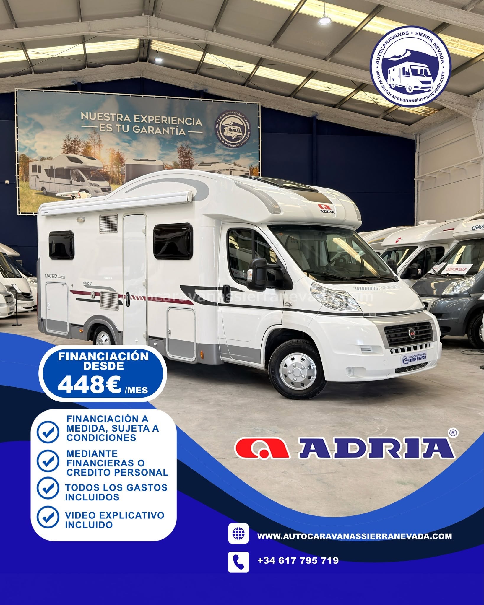 E26/22 AUTOCARAVANA PERFILADA ADRIA MATRIX 350SF En Autocaravanas Sierra Nevada llevamos más de 22 años ayudando a nuestros clientes a cumplir el sueño de viajar con libertad. Cada vehículo es revisado y reacondicionado a fondo, cuidando cada detalle para que luzca, funcione y se sienta como nuevo, preparado para ofrecer años de fiabilidad y disfrute. Para más información o precio 💵 consulté en nuestra web www.autocaravanassierranevada.com o haga click 👉🖱️ en nuestro enlace ⬇️👇 https://autocaravanassierranevada.com/autocaravanas/mclouis-mc4-32-e26-08/ ¿Quieres pagar a plazos? Llama y te informamos sin compromiso 📞617 79 57 19 📞687 85 35 11 EQUIPAMIENTO Y EXTRAS 👇 MOTOR: FIAT DUCATO 2.3 MULTIJET 130cv AÑO: 2012 KM: 69.000 Medidas exteriores: 6,90m x 2,90m Plazas: 5 Extras y Equipamiento: * Medidas maletero : (1,40m x 1,30m x 0,80m) * Camas(Francesa/Salón Convertible(1,10mx2,00m/Colgante eléctrica en salón) Aire acondicionado (de motor) AirBag (conductor) Velocidad de Crucero Cierre centralizado (en cabina) Espejos eléctricos Elevalunas eléctricos Equipo Multimedia Asientos giratorios Oscurecedores REMIS en luna Mosquiteras en ventanas y claraboyas Claraboya panorámica xxl en cabina Frigo DOMETIC (220v, Gas, 12v) 171L Ducha con mampara dentro de aseo Batería de 100ah. Placa Solar de 100w Calefacción Truma Combi Escalón doble peldaño integrado Toldo PROSTOR de 4m Neumáticos reforzados especial camper www.autocaravanassierranevada.com #autocaravanasgranada #autocaravanaocasion #autocaravanasdeocasion #ventaautocaravana #compraautocaravana #autocaravanabarata #caravaningandalucia #autocaravanasur #granadaturismo #granadaocasion #andaluciavanlife #vanlife #camperlife #motorhome #campervan #viajarenautocaravana #caravaninglife #aventuraenruta #viajeslibres #escapadarural #naturalezaylibertad #viajarporelmundo #rutavanlife #descubreespaña