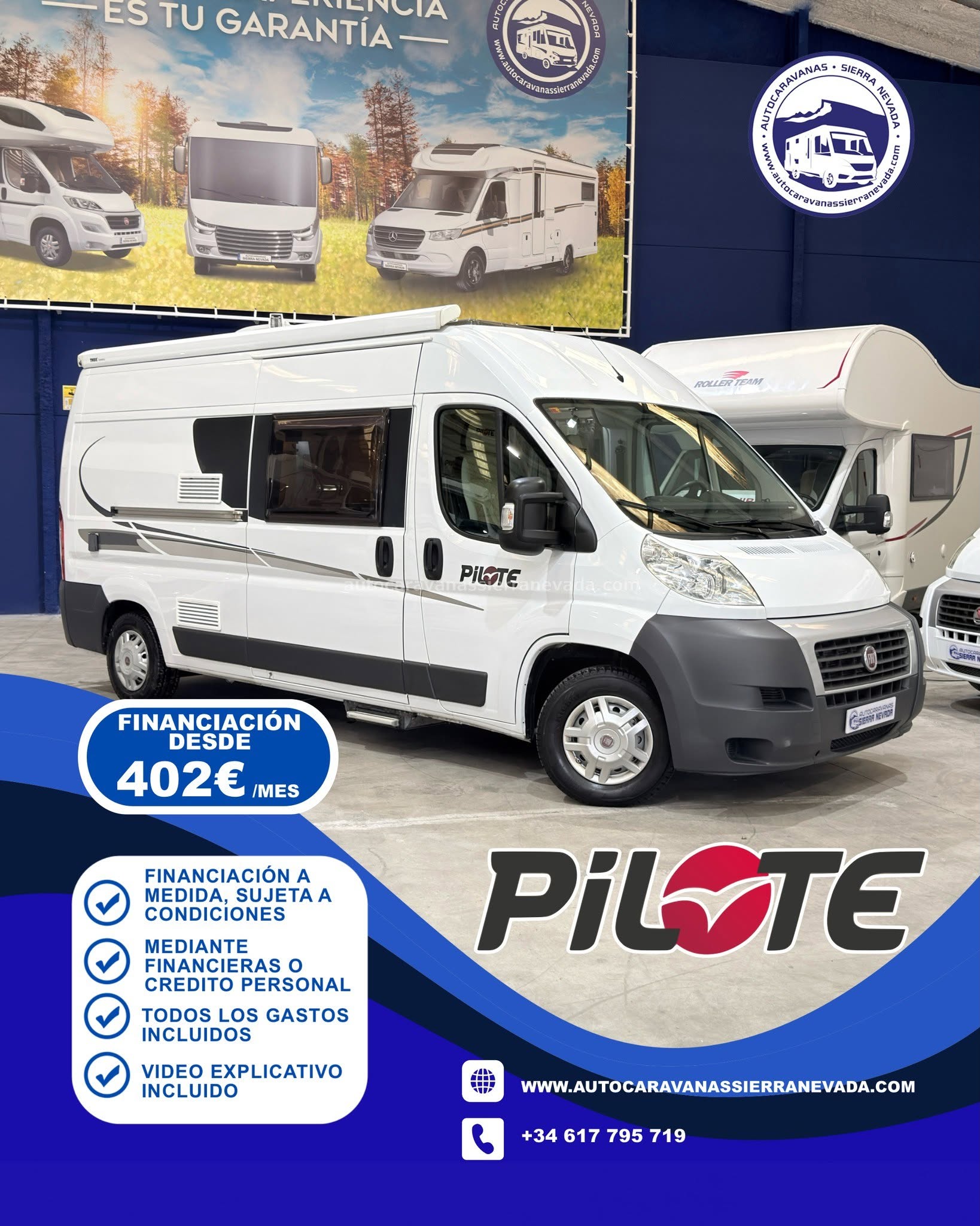 E26/18 AUTOCARAVANA CAMPER PILOTE F600 En Autocaravanas Sierra Nevada llevamos más de 22 años ayudando a nuestros clientes a cumplir el sueño de viajar con libertad. Cada vehículo es revisado y reacondicionado a fondo, cuidando cada detalle para que luzca, funcione y se sienta como nuevo, preparado para ofrecer años de fiabilidad y disfrute. Para más información o precio 💵 consulté en nuestra web www.autocaravanassierranevada.com o haga click 👉🖱️ en nuestro enlace ⬇️👇 https://autocaravanassierranevada.com/autocaravanas/pilote-f600-e26-18/ ¿Quieres pagar a plazos? Llama y te informamos sin compromiso 📞617 79 57 19 📞687 85 35 11 EQUIPAMIENTO Y EXTRAS 👇 MOTOR: FIAT DUCATO 2.3 MULTIJET 130cv AÑO: 2013 KM: 66.000 Medidas exteriores: 6,00m x 2,50m Plazas: 4 Extras y Equipamiento: * Medidas maletero doble pórton: (1,40m x 0,75m x 0,68m) * Camas (Transversal/Salón para 1 persona) Aire acondicionado (de motor) AirBag (conductor) Velocidad de Crucero SRS Espejos eléctricos Elevalunas eléctricos Equipo Multimedia Asientos giratorios Mosquiteras en ventanas y claraboyas Frigo DOMETIC (220v, Gas, 12v) 75L Ducha dentro de aseo Batería de 100ah. Placa Solar de 100w Calefacción Truma Combi Escalón eléctrico de aluminio Toldo de 3,5m Portabicis para 2 Neumáticos reforzados especial camper www.autocaravanassierranevada.com #autocaravanasgranada #autocaravanaocasion #autocaravanasdeocasion #ventaautocaravana #compraautocaravana #autocaravanabarata #caravaningandalucia #autocaravanasur #granadaturismo #granadaocasion #andaluciavanlife #vanlife #camperlife #motorhome #campervan #viajarenautocaravana #caravaninglife #aventuraenruta #viajeslibres #escapadarural #naturalezaylibertad #viajarporelmundo #rutavanlife #descubreespaña