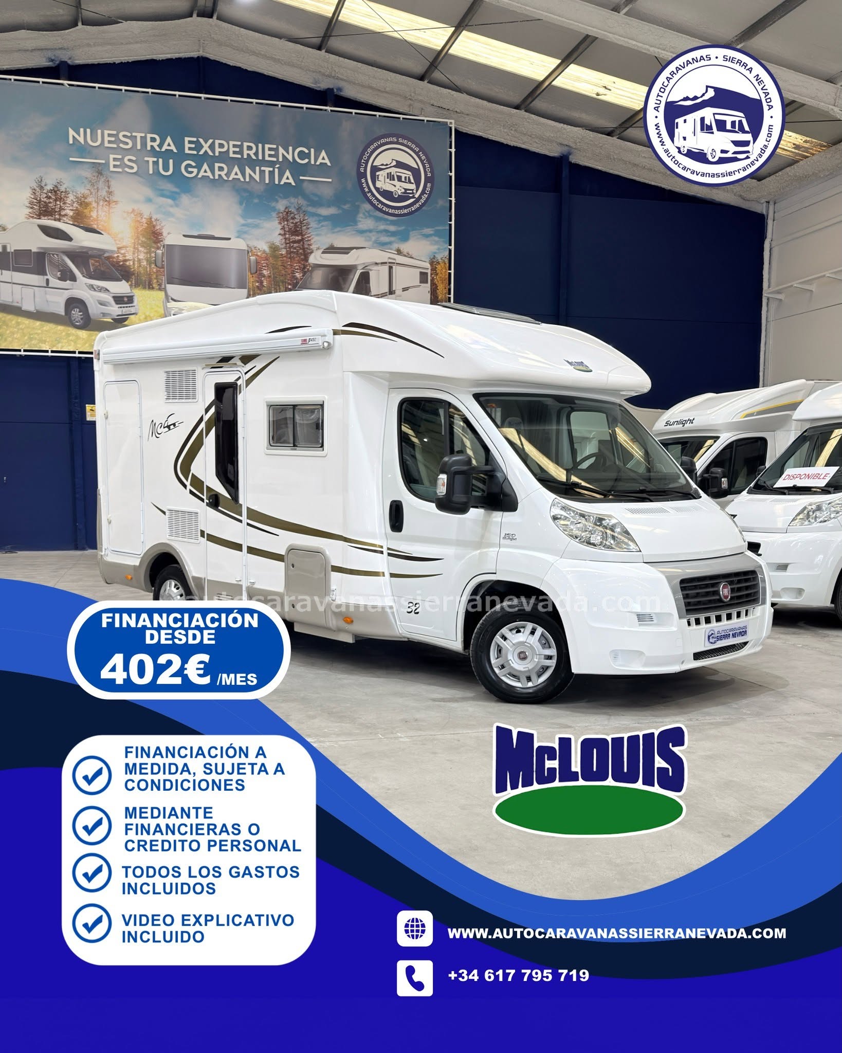 E26/08 AUTOCARAVANA PERFILADA MCLOUIS MC4 32 En Autocaravanas Sierra Nevada llevamos más de 22 años ayudando a nuestros clientes a cumplir el sueño de viajar con libertad. Cada vehículo es revisado y reacondicionado a fondo, cuidando cada detalle para que luzca, funcione y se sienta como nuevo, preparado para ofrecer años de fiabilidad y disfrute. Para más información o precio 💵 consulté en nuestra web www.autocaravanassierranevada.com o haga click 👉🖱️ en nuestro enlace ⬇️👇 https://autocaravanassierranevada.com/autocaravanas/mclouis-mc4-32-e26-08/ ¿Quieres pagar a plazos? Llama y te informamos sin compromiso 📞617 79 57 19 📞687 85 35 11 EQUIPAMIENTO Y EXTRAS 👇 MOTOR: FIAT DUCATO 2.3 MULTIJET 150cv AÑO: 2013 KM: 66.000 Medidas exteriores: 5,80m x 2,90m Plazas: 4 Extras y Equipamiento: * Medidas maletero : (1,110m x 0,40m x 0,70m) * Camas (Salón Convertible/Colgante eléctrica en salón) Aire acondicionado (de motor) AirBag(conductor y copiloto) Velocidad de Crucero Espejos eléctricos Elevalunas eléctricos Equipo Multimedia Cámara de visión trasera Asientos giratorios Oscurecedores REMIS en cabina completa Mosquiteras en ventanas, claraboyas y puerta principal Claraboya panorámica xxl en cabina TurboVent Frigo DOMETIC (220v, Gas, 12v-auto) 150L Ducha con mampara dentro de aseo Batería de 100ah. Placa Solar de 100w Calefacción Truma Combi TV 12. Escalón doble peldaño integrado Toldo FIAMMA de 3m Portabicis para 2 Neumáticos reforzados especial camper www.autocaravanassierranevada.com #autocaravanasgranada #autocaravanaocasion #autocaravanasdeocasion #ventaautocaravana #compraautocaravana #autocaravanabarata #caravaningandalucia #autocaravanasur #granadaturismo #granadaocasion #andaluciavanlife #vanlife #camperlife #motorhome #campervan #viajarenautocaravana #caravaninglife #aventuraenruta #viajeslibres #escapadarural #naturalezaylibertad #viajarporelmundo #rutavanlife #descubreespaña