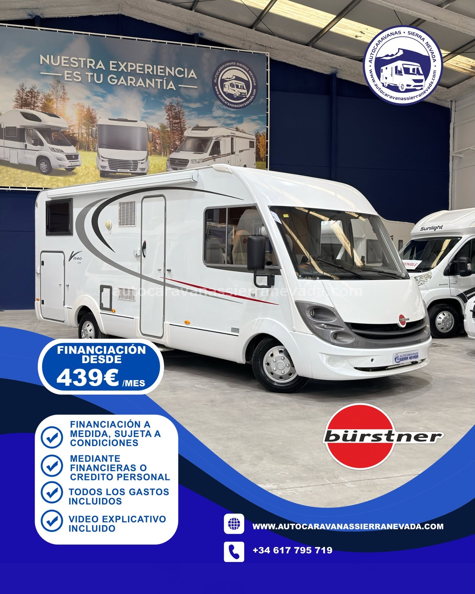 E25/107 AUTOCARAVANA INTEGRAL BURSTNER VISEO I694 En Autocaravanas Sierra Nevada llevamos más de 22 años ayudando a nuestros clientes a cumplir el sueño de viajar con libertad. Cada vehículo es revisado y reacondicionado a fondo, cuidando cada detalle para que luzca, funcione y se sienta como nuevo, preparado para ofrecer años de fiabilidad y disfrute. Para más información o precio 💵 consulté en nuestra web www.autocaravanassierranevada.com o haga click 👉🖱️ en nuestro enlace ⬇️👇 https://autocaravanassierranevada.com/autocaravanas/burstner-viseo-i694/ ¿Quieres pagar a plazos? Llama y te informamos sin compromiso 📞617 79 57 19 📞687 85 35 11 EQUIPAMIENTO Y EXTRAS 👇 MOTOR: FIAT DUCATO 2.3 MULTIJET 130cv AÑO: 2010 KM: 79.000 Medidas exteriores: 6,90m x 2,80m Plazas: 4 Extras y Equipamiento: * Medidas maletero : (2,20m x 1,20m x 1,25m) * Camas (Transversal/Colgante en cabina) Aire acondicionado (de motor) Elevalunas eléctricos(conductor) Equipo Multimedia Cámara de visión trasera Asientos giratorios Oscurecedores REMIS en cabina completa Mosquiteras en ventanas y claraboyas Claraboya xxl en salón Frigo DOMETIC (220v, Gas, 12v-auto) 150L Ducha con mampara dentro de aseo Batería de 100ah. Placa Solar de 100w Calefacción Truma Combi TV 12. Escalón eléctrico de aluminio Toldo OMNISTOR de 4m 3 Cieres de Seguridad Portabicis para 2 Neumáticos reforzados especial camper www.autocaravanassierranevada.com #autocaravanasgranada #autocaravanaocasion #autocaravanasdeocasion #ventaautocaravana #compraautocaravana #autocaravanabarata #caravaningandalucia #autocaravanasur #granadaturismo #granadaocasion #andaluciavanlife #vanlife #camperlife #motorhome #campervan #viajarenautocaravana #caravaninglife #aventuraenruta #viajeslibres #escapadarural #naturalezaylibertad #rutavanlife #descubreespaña