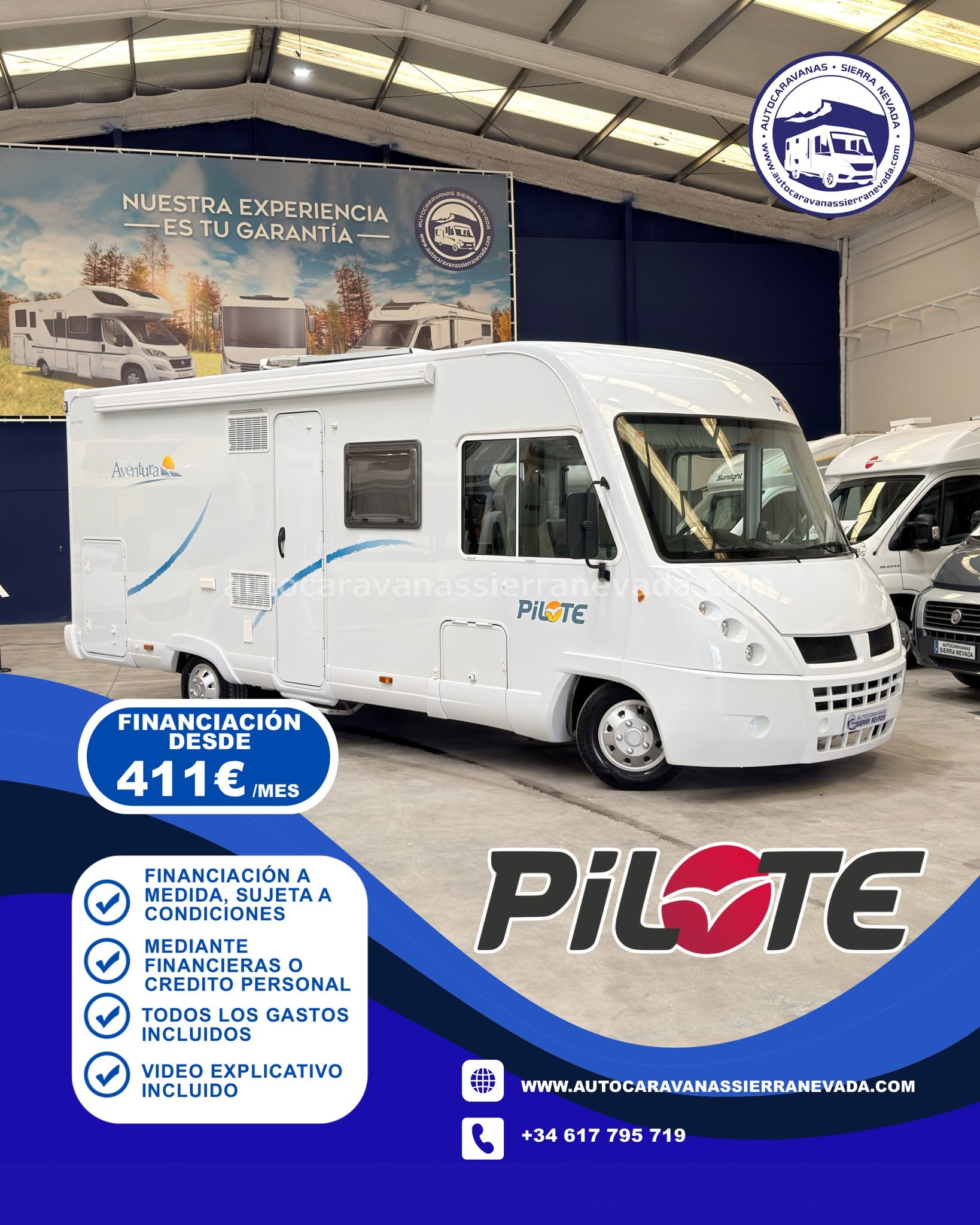 26/03 AUTOCARAVANA INTEGRAL PILOTE G710 En Autocaravanas Sierra Nevada llevamos más de 22 años ayudando a nuestros clientes a cumplir el sueño de viajar con libertad. Cada vehículo es revisado y reacondicionado a fondo, cuidando cada detalle para que luzca, funcione y se sienta como nuevo, preparado para ofrecer años de fiabilidad y disfrute. Para más información o precio 💵 consulté en nuestra web www.autocaravanassierranevada.com o haga click 👉🖱️ en nuestro enlace ⬇️👇 https://autocaravanassierranevada.com/autocaravanas/pilote-g710-26-03/ ¿Quieres pagar a plazos? Llama y te informamos sin compromiso 📞617 79 57 19 📞687 85 35 11 EQUIPAMIENTO Y EXTRAS 👇 MOTOR: FIAT DUCATO 2.3 MULTIJET 130cv AÑO: 2007 KM: 125.000 Medidas exteriores: 6,90m x 2,80m Plazas: 4 Extras y Equipamiento: * Medidas maletero con doble portón : (2,20m x 1,30m x 1,05m) * Camas (Transversal/Colgante en cabina) Aire acondicionado (de motor) Elevalunas eléctricos (conductor) Equipo Multimedia Cámara de visión trasera Asientos giratorios Mosquiteras en ventanas y claraboyas Claraboya xxl en salón Frigo DOMETIC (220v, Gas, 12v) 142L Ducha con mampara dentro de aseo Batería de 100ah. Placa Solar de 100w Calefacción Trumatic C Escalón de aluminio manual Toldo OMNISTOR de 4m Neumáticos reforzados especial camper www.autocaravanassierranevada.com #autocaravanasgranada #autocaravanaocasion #autocaravanasdeocasion #ventaautocaravana #compraautocaravana #autocaravanabarata #caravaningandalucia #autocaravanasur #granadaturismo #granadaocasion #andaluciavanlife #vanlife #camperlife #motorhome #campervan #viajarenautocaravana #caravaninglife #aventuraenruta #viajeslibres #escapadarural #naturalezaylibertad #viajarporelmundo #rutavanlife #descubreespaña