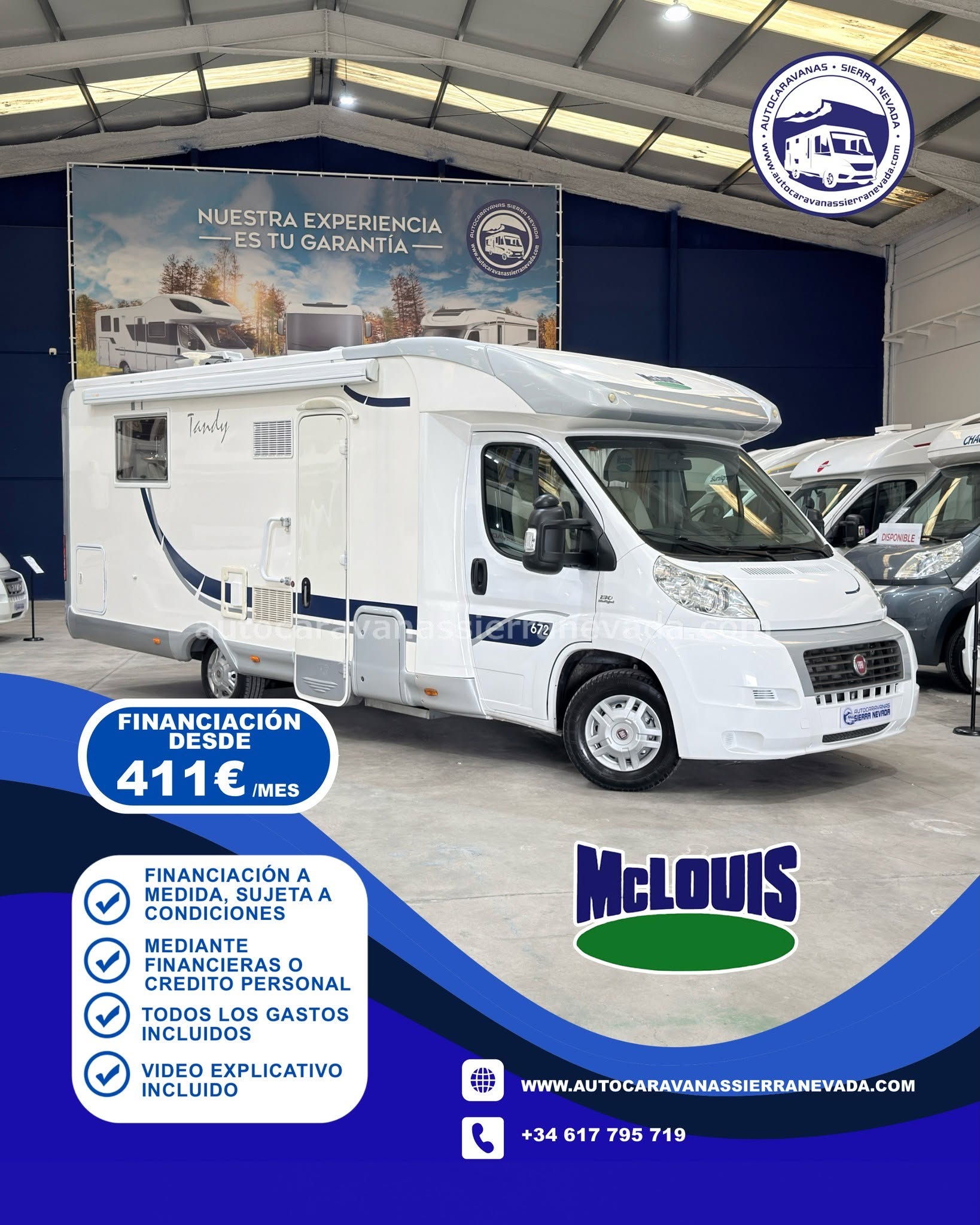 V25/106 AUTOCARAVANA PERFILADA MCLOUIS TANDY 672 En Autocaravanas Sierra Nevada llevamos más de 22 años ayudando a nuestros clientes a cumplir el sueño de viajar con libertad. Cada vehículo es revisado y reacondicionado a fondo, cuidando cada detalle para que luzca, funcione y se sienta como nuevo, preparado para ofrecer años de fiabilidad y disfrute. Para más información o precio 💵 consulté en nuestra web www.autocaravanassierranevada.com o haga click 👉🖱️ en nuestro enlace ⬇️👇 https://autocaravanassierranevada.com/autocaravanas/mclouis-tandy-672-v25-106/ ¿Quieres pagar a plazos? Llama y te informamos sin compromiso 📞617 79 57 19 📞687 85 35 11 EQUIPAMIENTO Y EXTRAS 👇 MOTOR: FIAT DUCATO 2.3 MULTIJET 130cv AÑO: 2008 KM: 98.000 Medidas exteriores: 7,30m x 2,90m Plazas: 4 Extras y Equipamiento: * Medidas maletero con doble portón : (2,20m x 0,70m x 0,70m) * Camas (Isla /Salón convertible para una) Aire acondicionado (de motor) AirBag(piloto) ASR Cierre Centralizado(en cabina) Espejos eléctricos(izquierdo no eléctrico hacia arriba y abajo) Elevalunas eléctricos Equipo Multimedia Asientos giratorios Cámara de visión trasera Asientos giratorios Oscurecedores REMIS en cabina Mosquiteras en ventanas ,claraboyas y puerta principal Claraboya xxl en salón TurboVent Frigo DOMETIC (220v, Gas, 12v-aut) 150L Horno a gas Extractor de Humos Ducha con mampara separada de aseo Batería de 100ah. Placa Solar de 100w Calefacción Trum Combi 2 TV a 12v. Escalón doble peldaño integrado Toldo OMNI V10 de 4m 1 Cierre de Seguridad Portabicis para 2 Neumáticos reforzados especial camper www.autocaravanassierranevada.com #autocaravanasgranada #autocaravanaocasion #autocaravanasdeocasion #ventaautocaravana #compraautocaravana #autocaravanabarata #caravaningandalucia #autocaravanasur #granadaturismo #granadaocasion #andaluciavanlife #vanlife #camperlife #motorhome #campervan #viajarenautocaravana #caravaninglife #aventuraenruta #viajeslibres #escapadarural #naturalezaylibertad #viajarporelmundo #rutavanlife #descubreespaña