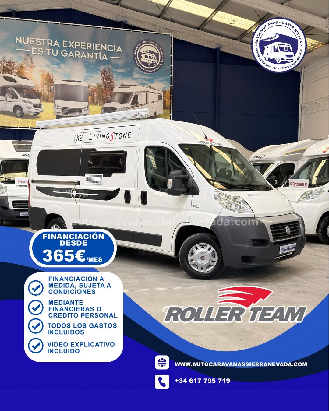 25/109 AUTOCARAVANA CAMPER ROLLERTEAM LIVINGSTONE K2 En Autocaravanas Sierra Nevada llevamos más de 22 años ayudando a nuestros clientes a cumplir el sueño de viajar con libertad. Cada vehículo es revisado y reacondicionado a fondo, cuidando cada detalle para que luzca, funcione y se sienta como nuevo, preparado para ofrecer años de fiabilidad y disfrute. Para más información o precio 💵 consulté en nuestra web www.autocaravanassierranevada.com o haga click 👉🖱️ en nuestro enlace ⬇️👇 https://autocaravanassierranevada.com/autocaravanas/rollerteam-livingstone-k2-25-109/ ¿Quieres pagar a plazos? Llama y te informamos sin compromiso 📞617 79 57 19 📞687 85 35 11 EQUIPAMIENTO Y EXTRAS 👇 MOTOR: FIAT DUCATO 2.3 MULTIJET 130cv AÑO: 2012 KM: 107.000 Medidas exteriores: 5,20m x 2,50m Plazas: 4 Extras y Equipamiento: * Medida maletero: (1,10m x 0,80m x 0,70m) * Cama (Transversal) Aire acondicionado de motor Airbag (conductor y copiloto) Cierre centralizado Espejos eléctricos (el izquierdo no) Elevalunas eléctricos Equipo Multimedia Cámara visión trasera Asientos Giratorios Mosquiteras en ventanas y claraboyas Frigo DOMETIC (220v, Gas, 12v,) 80L capacidad Ducha con cortina dentro de aseo Batería de 95ah 1 Placa solar Calefacción webasto por diesel Agua caliente truma boiler Toldo FIAMMA de 3m Portabicis para 2 Neumáticos reforzados especial camper www.autocaravanassierranevada.com #autocaravanasgranada #autocaravanaocasion #autocaravanasdeocasion #ventaautocaravana #compraautocaravana #autocaravanabarata #caravaningandalucia #autocaravanasur #granadaturismo #granadaocasion #andaluciavanlife #vanlife #camperlife #motorhome #campervan #viajarenautocaravana #caravaninglife #aventuraenruta #viajeslibres #escapadarural #naturalezaylibertad #viajarporelmundo #rutavanlife #descubreespaña