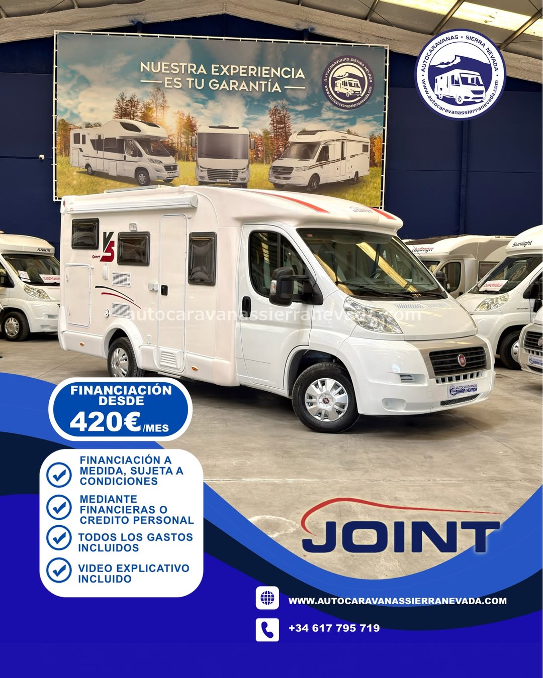 E26/02 AUTOCARAVANA PERFILADA JOINT V5 En Autocaravanas Sierra Nevada llevamos más de 22 años ayudando a nuestros clientes a cumplir el sueño de viajar con libertad. Cada vehículo es revisado y reacondicionado a fondo, cuidando cada detalle para que luzca, funcione y se sienta como nuevo, preparado para ofrecer años de fiabilidad y disfrute. Para más información o precio 💵 consulté en nuestra web www.autocaravanassierranevada.com o haga click 👉🖱️ en nuestro enlace ⬇️👇 https://autocaravanassierranevada.com/autocaravanas/joint-v5-e26-02/ ¿Quieres pagar a plazos? Llama y te informamos sin compromiso 📞617 79 57 19 📞687 85 35 11 EQUIPAMIENTO Y EXTRAS 👇 MOTOR: FIAT DUCATO 2.3 MULTIJET 130cv AÑO: 2009 KM: 65.000 Medidas exteriores: 6,30m x 2,90m Plazas: 4 Extras y Equipamiento: * Medida maletero con doble acceso: (2,00m x 0,93m x 0,95m) * Camas (Transversal Salón convertible) Aire acondicionado de motor Airbag (conductor) ASR Cierre centralizado (cabina) Espejos eléctricos Elevalunas eléctricos Equipo Multimedia Oscurecedores REMIS en cabina Asientos Giratorios Mosquiteras en ventanas y claraboyas Claraboyas transparentes y claraboya XXL en salón Frigo DOMETIC (220v, Gas, 12v, Auto) 78L capacidad Ducha con mampara dentro de aseo Batería de 95ah 1 Placa solar 100w Calefacción truma combi TV 12 V. Escalon de aluminio manual Toldo TRISTOR de 2.95m Portabicis para 2 Neumáticos reforzados especial camper www.autocaravanassierranevada.com #autocaravanasgranada #autocaravanaocasion #autocaravanasdeocasion #ventaautocaravana #compraautocaravana #autocaravanabarata #caravaningandalucia #autocaravanasur #granadaturismo #granadaocasion #andaluciavanlife #vanlife #camperlife #motorhome #campervan #viajarenautocaravana #caravaninglife #aventuraenruta #viajeslibres #escapadarural #naturalezaylibertad #viajarporelmundo #rutavanlife #descubreespaña