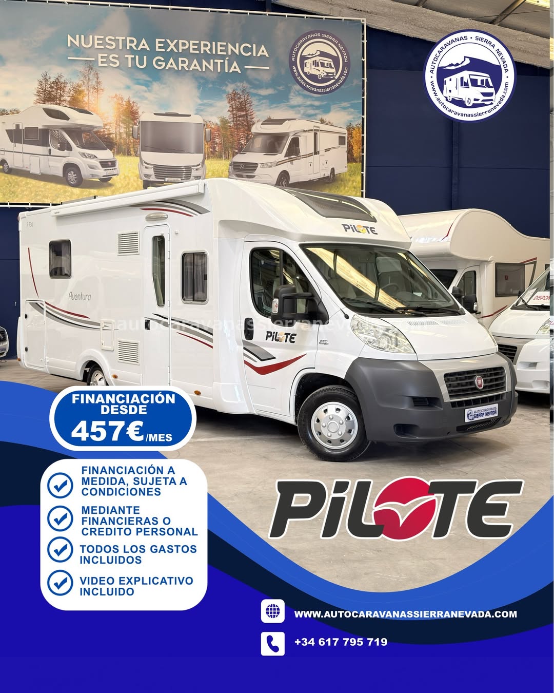 E26/06 AUTOCARAVANA PERFILADA PILOTE AVENTURA P736 En Autocaravanas Sierra Nevada llevamos más de 22 años ayudando a nuestros clientes a cumplir el sueño de viajar con libertad. Cada vehículo es revisado y reacondicionado a fondo, cuidando cada detalle para que luzca, funcione y se sienta como nuevo, preparado para ofrecer años de fiabilidad y disfrute. Para más información o precio 💵 consulté en nuestra web www.autocaravanassierranevada.com o haga click 👉🖱️ en nuestro enlace ⬇️👇 https://autocaravanassierranevada.com/autocaravanas/pilote-aventura-p736-e26-06/ ¿Quieres pagar a plazos? Llama y te informamos sin compromiso 📞617 79 57 19 📞687 85 35 11 EQUIPAMIENTO Y EXTRAS 👇 MOTOR: FIAT DUCATO 2.3 MULTIJET 130cv AÑO: 2011 KM: 75.000 Medidas exteriores: 7,30m x 2,90m Plazas: 4 Extras y Equipamiento: * Medida maletero: (1,85m x 1,00m x 0,90m) * Camas (Colgante eléctrica en salón/ Isla) Aire acondicionado de motor Airbag (conductor) Velocidad de crucero Cierre centralizado Espejos eléctricos Elevalunas eléctricos Equipo Multimedia Asientos Giratorios Oscurecedores REMIS en cabina Mosquiteras en ventanas y claraboyas Ventana PRACTICABLE con mosquitera en puerta principal Claraboyas transparentes y Claraboya panoramica xxl en cabina Frigo THETFORD (220v, Gas, 12v, Auto) 150L capacidad Extractor de humos Ducha con mampara separada de aseo Batería de 95 ah 1 Placa solar 100w Calefacción Truma Combi TV 12 V Escalón doble peldaño integrado Toldo PROSTOR de 3m Patas estabilizadoras Portabicis para 3 Neumáticos reforzados especial camper www.autocaravanassierranevada.com #autocaravanasgranada #autocaravanaocasion #autocaravanasdeocasion #ventaautocaravana #compraautocaravana #autocaravanabarata #caravaningandalucia #autocaravanasur #granadaturismo #granadaocasion #andaluciavanlife #vanlife #camperlife #motorhome #campervan #viajarenautocaravana #caravaninglife #aventuraenruta #viajeslibres #escapadarural #naturalezaylibertad #viajarporelmundo #rutavanlife #descubreespaña