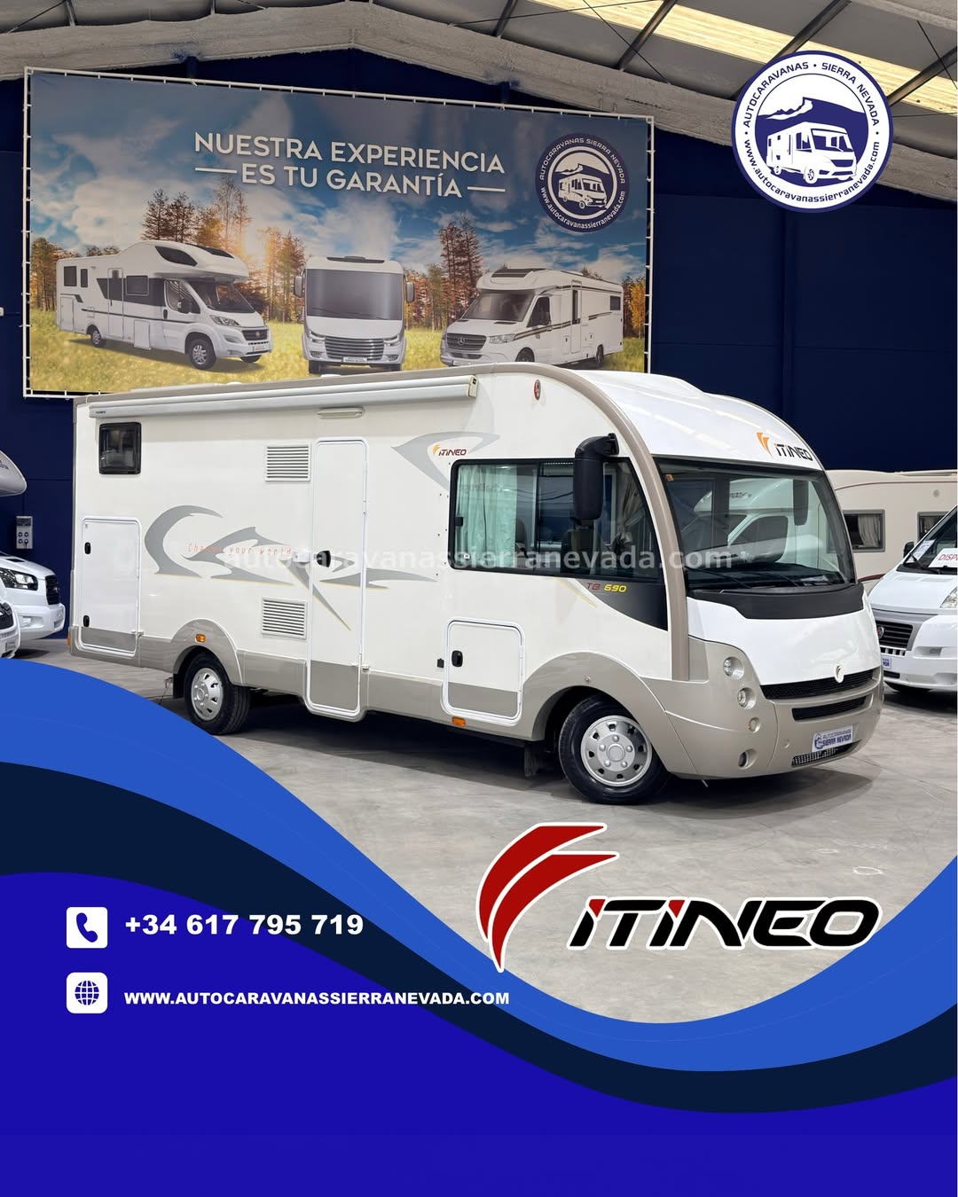 E26/15 AUTOCARAVANA INTEGRAL ITINEO TB690 En Autocaravanas Sierra Nevada llevamos más de 22 años ayudando a nuestros clientes a cumplir el sueño de viajar con libertad. Cada vehículo es revisado y reacondicionado a fondo, cuidando cada detalle para que luzca, funcione y se sienta como nuevo, preparado para ofrecer años de fiabilidad y disfrute. Para más información o precio 💵 consulté en nuestra web www.autocaravanassierranevada.com o haga click 👉🖱️ en nuestro enlace ⬇️👇 https://autocaravanassierranevada.com/autocaravanas/itineo-tb690-e26-15/ ¿Quieres pagar a plazos? Llama y te informamos sin compromiso 📞617 79 57 19 📞687 85 35 11 EQUIPAMIENTO Y EXTRAS 👇 MOTOR: FIAT DUCATO 2.3 MULTIJET 130cv AÑO: 2011 KM: 151.000 Medidas exteriores: 6,80m x 3,00m Plazas: 4 Extras y Equipamiento: * Medidas maletero con doble portón : (2,15m x 1,30m x 1,20m) * Cama (Transversal/Colgante en cabina) Aire acondicionado (de motor) Airbag(en conductor) Velocidad de Crucero Cierre centralizado Elevalunas eléctricos(conductor) Equipo Multimedia Cámara de visión trasera Asientos giratorios Mosquiteras en ventanas y claraboyas Claraboya xxl en salón Frigorífico THETFORD (220v, Gas, 12v-auto) 150L Horno a gas Extractor de Humos Ducha con mampara separada de aseo Batería de 100ah. 2 Placa Solar de 100w Calefacción Truma Combi Escalón doble peldaño integrado Toldo DOMETIC de 4,5m Portabicis para 4 2 Cierre Seguridad Neumáticos reforzados especial camper www.autocaravanassierranevada.com #autocaravanasgranada #autocaravanaocasion #autocaravanasdeocasion #ventaautocaravana #compraautocaravana #autocaravanabarata #caravaningandalucia #autocaravanasur #granadaturismo #granadaocasion #andaluciavanlife #vanlife #camperlife #motorhome #campervan #viajarenautocaravana #caravaninglife #aventuraenruta #viajeslibres #escapadarural #naturalezaylibertad #viajarporelmundo #rutavanlife #descubreespaña