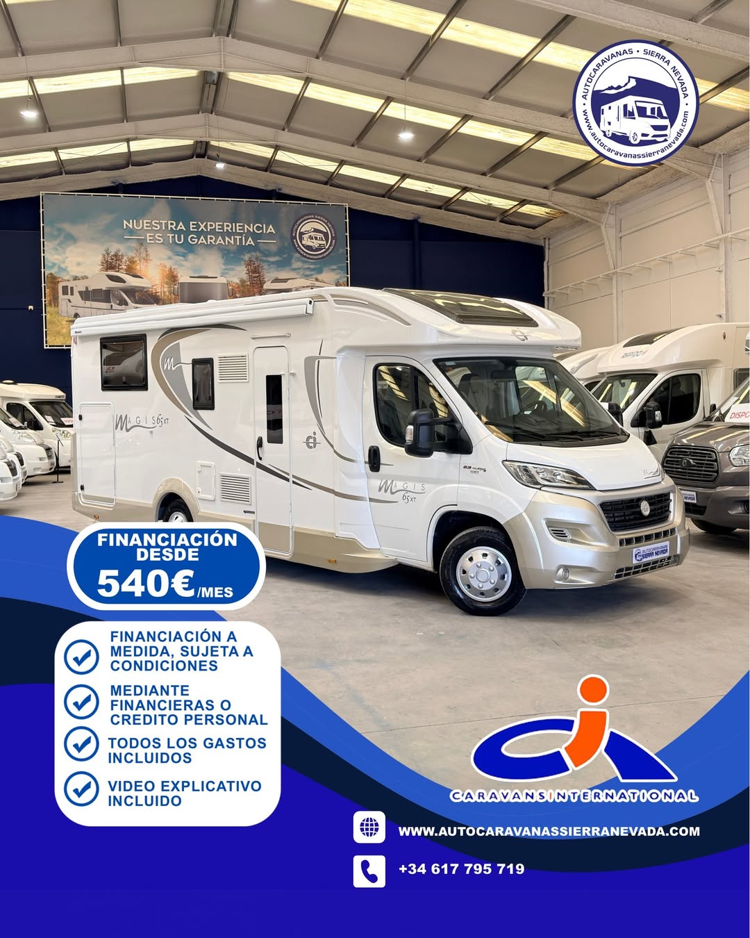 E26/38 AUTOCARAVANA PERFILADA CI MAGIS 65XT En Autocaravanas Sierra Nevada llevamos más de 22 años ayudando a nuestros clientes a cumplir el sueño de viajar con libertad. Cada vehículo es revisado y reacondicionado a fondo, cuidando cada detalle para que luzca, funcione y se sienta como nuevo, preparado para ofrecer años de fiabilidad y disfrute. Para más información o precio 💵 consulté en nuestra web www.autocaravanassierranevada.com o haga click 👉🖱️ en nuestro enlace ⬇️👇 https://autocaravanassierranevada.com/autocaravanas/ci-magis-65xt-e26-38/ ¿Quieres pagar a plazos? Llama y te informamos sin compromiso 📞617 79 57 19 📞687 85 35 11 EQUIPAMIENTO Y EXTRAS 👇 MOTOR: FIAT DUCATO 2.3 MULTIJET 130cv AÑO: 2016 KM: 61.000 Medidas exteriores: 7,30m x 2,90m Plazas: 4 Extras y Equipamiento: * Medida maletero con doble acceso: (2,15m x 1,05m x 1,10m) * Camas (Isla elevable manual/ Colgante eléctrica/Salón convertible) Aire acondicionado de motor Airbag (conductor y copiloto) Velocidad de Crucero Cierre centralizado (cabina) Espejos eléctricos Elevalunas eléctricos Equipo Multimedia Cámara de Visión Trasera Oscurecedores térmicos en cabina Asientos Giratorios Mosquiteras en ventanas, claraboyas y puerta principal Claraboyas transparentes y panorámica XXL en cabina Frigo THETFORD (220v, Gas, 12v, Auto) 149L capacidad Ducha con mampara separada de aseo Inversor 2000w Batería de 95ah 1 Placa solar 100w Calefacción truma combi 2 TV a 12 V. Escalon doble peldaño integrado Toldo DOMETIC de 4,5m Neumáticos reforzados especial camper www.autocaravanassierranevada.com #autocaravanasgranada #autocaravanaocasion #autocaravanasdeocasion #ventaautocaravana #compraautocaravana #autocaravanabarata #caravaningandalucia #autocaravanasur #granadaturismo #granadaocasion #andaluciavanlife #vanlife #camperlife #motorhome #campervan #viajarenautocaravana #caravaninglife #aventuraenruta #viajeslibres #escapadarural #naturalezaylibertad #viajarporelmundo #rutavanlife #descubreespaña