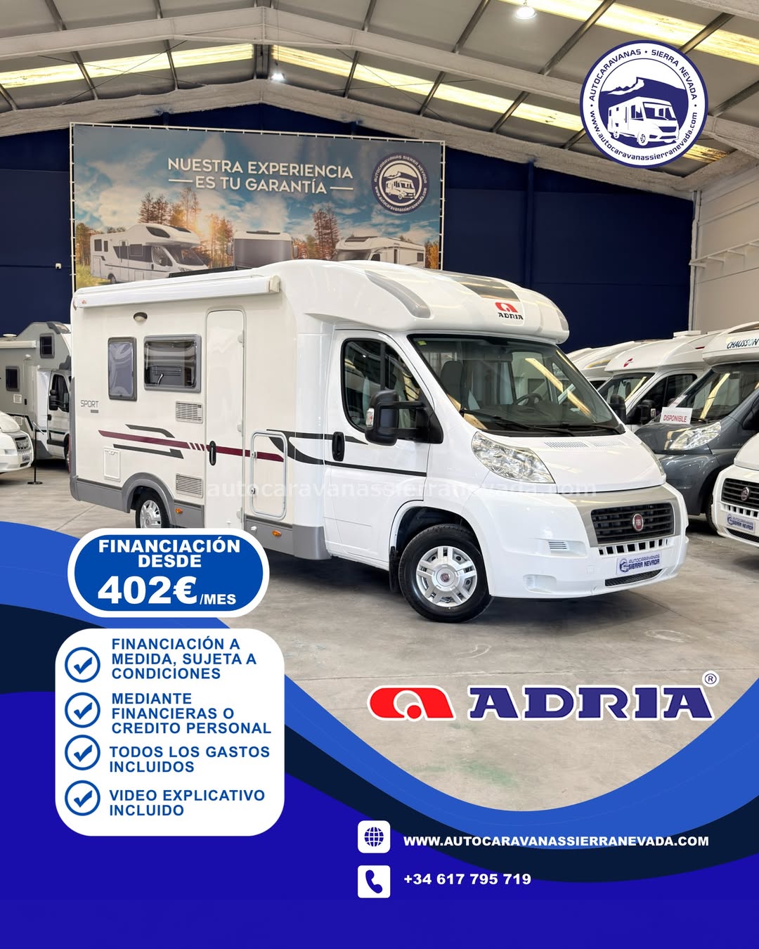 OFERTA ESPECIAL SEMANA SANTA: 39.900€ 25/108 AUTOCARAVANA PERFILADA ADRIA SPORT S573DS En Autocaravanas Sierra Nevada llevamos más de 22 años ayudando a nuestros clientes a cumplir el sueño de viajar con libertad. Cada vehículo es revisado y reacondicionado a fondo, cuidando cada detalle para que luzca, funcione y se sienta como nuevo, preparado para ofrecer años de fiabilidad y disfrute. Para más información o precio 💵 consulté en nuestra web www.autocaravanassierranevada.com o haga click 👉🖱️ en nuestro enlace ⬇️👇 https://autocaravanassierranevada.com/autocaravanas/adria-sport-s573ds-25-108/ ¿Quieres pagar a plazos? Llama y te informamos sin compromiso 📞617 79 57 19 📞687 85 35 11 EQUIPAMIENTO Y EXTRAS 👇 MOTOR: FIAT DUCATO 2.3 MULTIJET 130cv AÑO: 2011 KM: 90.000 Medidas exteriores: 6,40m x 2,70m Plazas: 6 Extras y Equipamiento: * Medidas maletero : (1,30m x 1,20m x 0,60m) * Camas (Francesa/Salón Convertible) - Aire acondicionado (de motor) - AirBag(piloto y copiloto) - Velocidad de Crucero - Cierre Centralizado(en cabina) - Espejos eléctricos - Elevalunas eléctricos - Equipo Multimedia - Sensores de aparcamiento - Mosquiteras en ventanas y claraboyas - Claraboyas Tranparentes y Claraboya xxl en salón - Frigo DOMETIC (220v, Gas, 12v) 106L - Ducha con mampara dentro de aseo - Batería de 100ah. - Placa Solar de 100w - Calefacción Truma Combi - Escalón doble peldaño integrado - Toldo TRISTOR de 3,5m - Portabicis para 2 - Neumáticos reforzados especial camper www.autocaravanassierranevada.com #autocaravanasgranada #autocaravanaocasion #autocaravanasdeocasion
