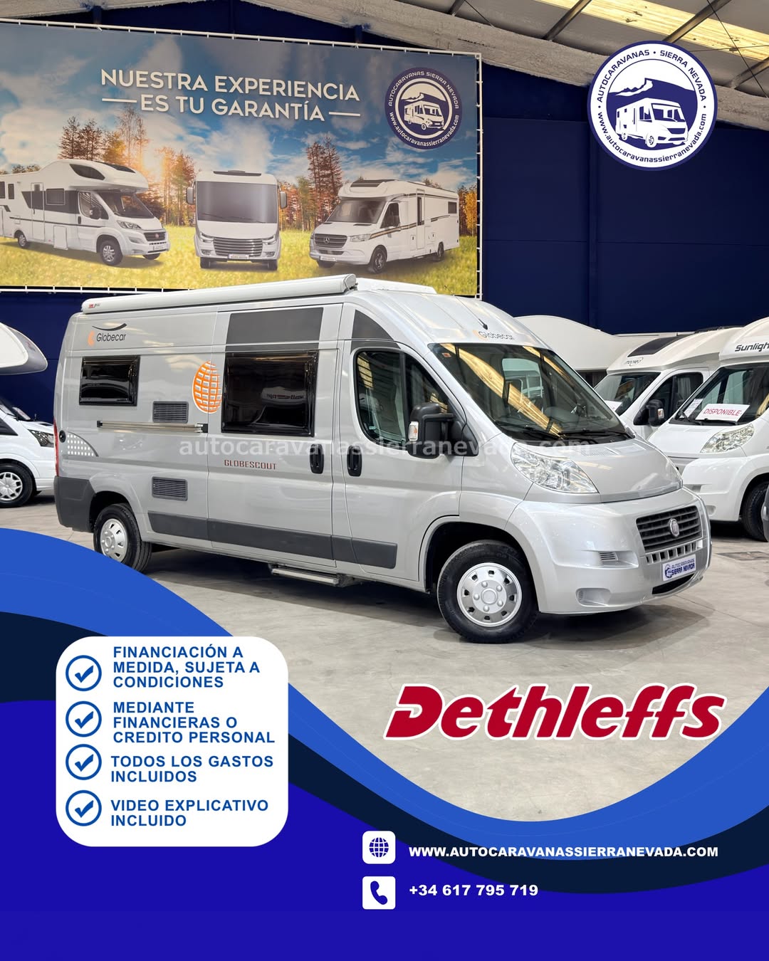 26/20 AUTOCARAVANA CAMPER DETHLEFFS GLOBECAR

En Autocaravanas Sierra Nevada llevamos más de 22 años ayudando a nuestros clientes a cumplir el sueño de viajar con libertad.

Cada vehículo es revisado y reacondicionado a fondo, cuidando cada detalle para que luzca, funcione y se sienta como nuevo, preparado para ofrecer años de fiabilidad y disfrute.

Para más información o precio 💵 consulté en nuestra web www.autocaravanassierranevada.com

o haga click 👉🖱️ en nuestro enlace ⬇️👇

https://autocaravanassierranevada.com/autocaravanas/dethleffs-globecar-26-20/

¿Quieres pagar a plazos?
Llama y te informamos sin compromiso

📞617 79 57 19
📞687 85 35 11

EQUIPAMIENTO Y EXTRAS 👇

MOTOR: FIAT DUCATO 2.3 MULTIJET 150cv
AÑO: 2013
KM: 98.000
Medidas exteriores: 5,80m x 2,60m
Plazas: 4

Extras y Equipamiento:

* Medidas maletero : (1,40m x 0,95m x 0,70m)
* Camas (Transversal)
Suspensión Neumática

Aire acondicionado (de motor)
Airbag(conductor y Copiloto)
Cierre Centralizado
Espejos eléctricos
Elevalunas eléctricos
Equipo Multimedia
Asientos Giratorios
Cámara de visión trasera
Oscurecedores REMIS en cabina completa
Mosquiteras en ventanas ,claraboyas y puerta principal
Claraboya xxl en salón
Frigorífico DOMETIC(220v, Gas, 12v-auto) 75L

Ducha dentro de aseo
Batería de 100ah.
Placa Solar de 100w
Calefacción Truma Combi
Escalón eléctrico de aluminio
Toldo 3,30m
Neumáticos reforzados especial camper

www.autocaravanassierranevada.com

#autocaravanasgranada
#autocaravanaocasion
#autocaravanasdeocasion
#ventaautocaravana
#compraautocaravana
#autocaravanabarata
#caravaningandalucia
#autocaravanasur
#granadaturismo
#granadaocasion
#andaluciavanlife
#vanlife
#camperlife
#motorhome
#campervan
#viajarenautocaravana
#caravaninglife
#aventuraenruta
#viajeslibres
#escapadarural
#naturalezaylibertad
#viajarporelmundo
#rutavanlife
#descubreespaña