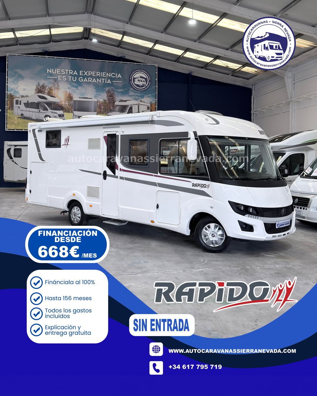 AUTOCARAVANA INTEGRAL RAPIDO 896DF En Autocaravanas Sierra Nevada llevamos más de 20 años ayudando a nuestros clientes a cumplir el sueño de viajar con libertad. Cada vehículo es revisado y reacondicionado a fondo, cuidando cada detalle para que luzca, funcione y se sienta como nuevo, preparado para ofrecer años de fiabilidad y disfrute. Para más información o precio 💵 consulté en nuestra web www.autocaravanassierranevada.com o haga click 👉🖱️ en nuestro enlace ⬇️👇 https://autocaravanassierranevada.com/listings/rapido-896df-v26-03/ ¿Quieres pagar a plazos? Llama y te informamos sin compromiso 📞617 79 57 19 📞687 85 35 11 EQUIPAMIENTO Y EXTRAS 👇 MOTOR: FIAT DUCATO 2.3 MULTIJET 130cv AÑO: 2018 KM: 70.000 Medidas exteriores: 7,40m x 2,90m Plazas: 4 Extras y Equipamiento: * Medidas maletero con doble acceso : (2,20m x 1,10m x 1,10m) * Camas (Isla elevable eléctrica/ Colgante en cabina) * Salón FACE TO FACE - Aire acondicionado (de motor) - AirBag (conductor y copiloto) - Velocidad de Crucero - Espejos eléctricos - Elevalunas eléctricos(conductor) - Equipo Multimedia - Cámara de visión trasera - Asientos Giratorio - Oscurecedores REMIS en cabina completa - Mosquiteras en ventanas ,claraboyas y puerta principal - Claraboyas transparentes y Claraboya xxl en salón - Climatizador a 12v - Frigo THETFORD (220v, Gas, 12v,aut) 149L Extractor de Humos - Ducha con mampara separada de aseo - Batería de 100ah. - Placa solar 100w - Calefacción Truma Inet Ready - TV. - Escalón eléctrico de aluminio - Toldo DOMETIC de 4,5m. - Neumáticos reforzados especial camper www.autocaravanassierranevada.com #autocaravanasgranada #autocaravanaocasion #autocaravanasdeocasion