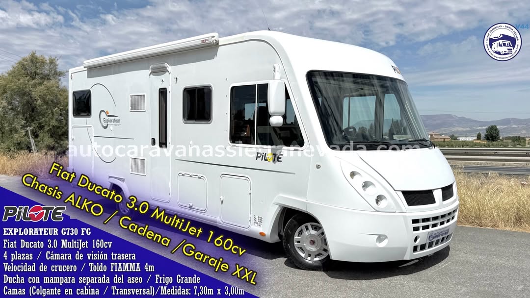 Integral PILOTE EXPLORATEUR G.730 FG Autocaravanas Sierra Nevada empresa con más de 20 años de experiencia en el sector de venta de ocasión os ofrece esta magnífica casa rodante.🗣️👉 Para más información o precio 💵 consulté en nuestra página web www.autocaravanassierranevada.com ➡️🌐💻 o haga click👉🖱️ en nuestro enlace ⬇️👇 https://autocaravanassierranevada.com/listings/pilote-aventura-g730/ ¿Quieres pagar a plazos? Llama y te informamos sin compromiso 📞617795719 📞621251555 Extras 👇 MOTOR: Fiat Ducato 3.0 MultiJet 160cv AÑO: 2008 KM: 138.000 Medidas: 7,30m x 3,00m Plazas viajar: 4 Plazas dormir: 4 * Medida Garaje con doble portón: (2,20m x 1,40m x 1,20m) * Camas (Colgante en cabina / Transversal) * Chasis ALKO + Barras de torsión * Suspensión neumática Extras: Aire acondicionado (de motor) Velocidad de crucero Cierre centralizado 2 puertas Elevalunas eléctricos (sólo conductor) Espejos Eléctricos Radio (2DIN – USB – BT – AUX – NAVEGADOR) Cámara de visión trasera Asientos giratorios Oscurecedores REMIS en cabina completa Parasoles enrollables manuales Mosquiteras en ventanas, claraboyas Claraboyas transparentes excepto plato de ducha Claraboya XXL en salón Aire acondicionado 220v. Frigo DOMETIC (220v, Gas, 12v) 150L capacidad Horno Extractor de humos Ducha con mampara separada de aseo Inverter para A/C W 2 Batería de 95ah. Placa solar de 100w. Calefacción Truma Combi Tv 12v. (TDT – HDMI – USB – DVD) Escalón eléctrico de aluminio Toldo FIAMMA de 4m. Ducha Exterior Maleteros laterales con acceso al doble suelo Neumáticos reforzados marca CONTINENTAL especial camper #autocaravanastyle #viajarconniños #viajarenautocaravanaconniños #roadtrip #autocaravanaadventure #ventadeautocaravanas #autocaravanassierranevada #autocaravantravel #autocaravanaenlaplaya #kitcamping #differentholidays #camaisla #motorhome #caravanas1000 #camper #motorhome #rv #campingwithdogs #campingcar