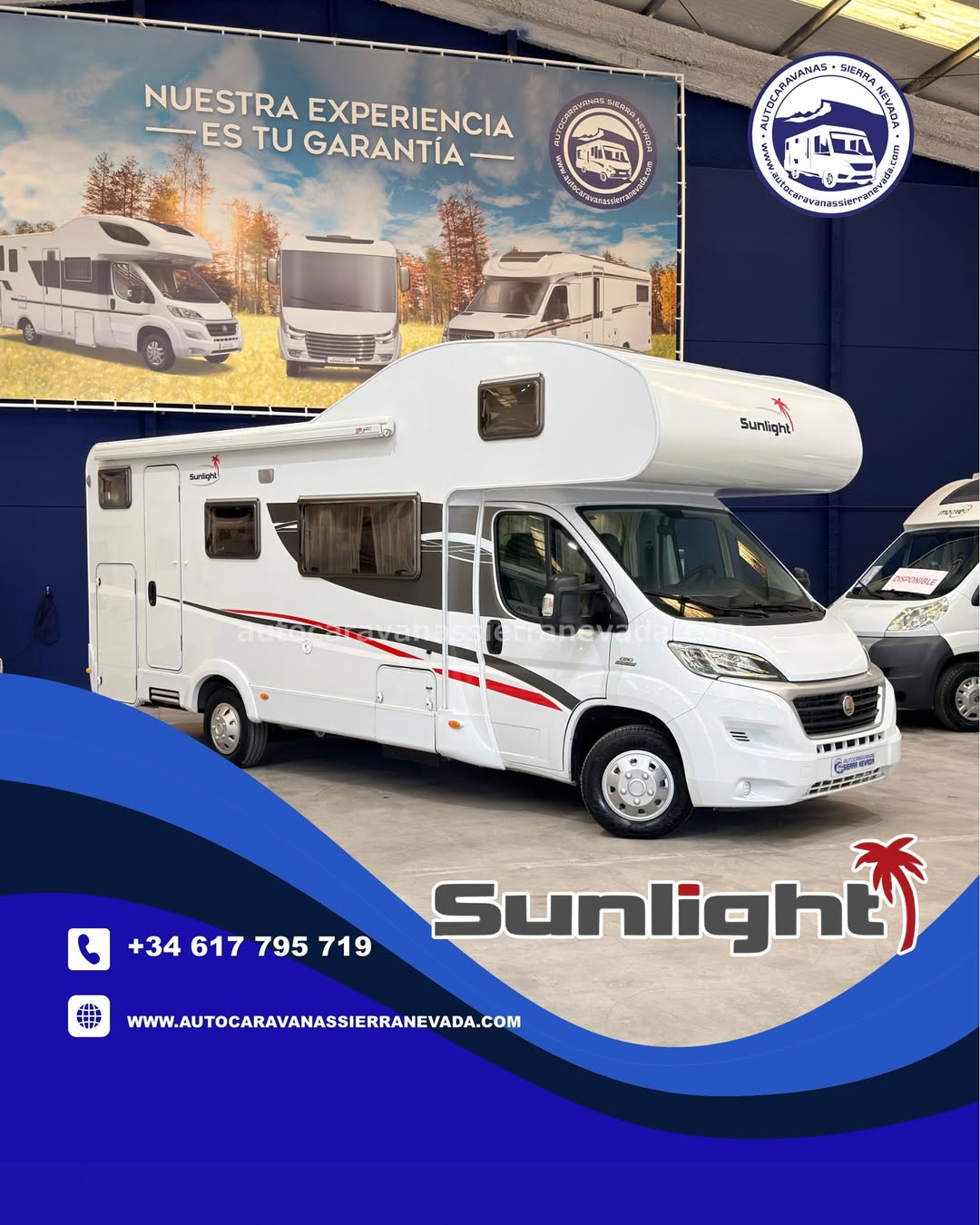 R26/04 AUTOCARAVANA CAPUCHINA SUNLIGHT A72

En Autocaravanas Sierra Nevada llevamos más de 22 años ayudando a nuestros clientes a cumplir el sueño de viajar con libertad.

Cada vehículo es revisado y reacondicionado a fondo, cuidando cada detalle para que luzca, funcione y se sienta como nuevo, preparado para ofrecer años de fiabilidad y disfrute.

Para más información o precio 💵 consulté en nuestra web www.autocaravanassierranevada.com

o haga click 👉🖱️ en nuestro enlace ⬇️👇

https://autocaravanassierranevada.com/autocaravanas/sunlight-a72-r26-04/

¿Quieres pagar a plazos?
Llama y te informamos sin compromiso

📞617 79 57 19
📞687 85 35 11

EQUIPAMIENTO Y EXTRAS 👇

MOTOR: FIAT DUCATO 2.3 MULTIJET 130cv
AÑO: 2015
KM: 99.000
Medidas exteriores: 7,30m x 2,90m
Plazas: 6

DESCRIPCIÓN TÉCNICA:

* Medidas maletero : (2,15m x 0,70m x 0,65m)
* Camas (Capuchina/Salón Convertible(1,00m x 1,75m )/Literas)
Doble salón FACE TO FACE

Aire acondicionado (de motor)
Airbag(conductor y Copiloto)
ASR
Cierre Centralizado(solo delante)
Velocidad de Crucero
Espejos eléctricos
Elevalunas eléctricos
Equipo Multimedia
Mosquiteras en ventanas ,claraboyas y puerta principal
Claraboya xxl en salón
Frigorífico THET FORD(220v, Gas, 12v-auto) 164L
Ducha con mampara dentro de aseo
Batería de 100ah.
Placa Solar de 100w
Calefacción Truma Combi
Escalón eléctrico de aluminio
Toldo 4m
Portabicis para 2
Neumáticos reforzados especial camper

www.autocaravanassierranevada.com