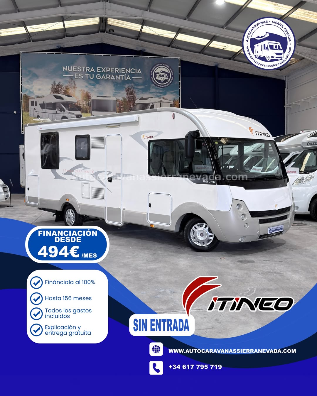 V25/110 AUTOCARAVANA INTEGRAL ITINEO MB740 En Autocaravanas Sierra Nevada llevamos más de 20 años ayudando a nuestros clientes a cumplir el sueño de viajar con libertad. Cada vehículo es revisado y reacondicionado a fondo, cuidando cada detalle para que luzca, funcione y se sienta como nuevo, preparado para ofrecer años de fiabilidad y disfrute. Para más información o precio 💵 consulté en nuestra web www.autocaravanassierranevada.com o haga click 👉🖱️ en nuestro enlace ⬇️👇 https://autocaravanassierranevada.com/listings/itineo-mb740-v25-110/ ¿Quieres pagar a plazos? Llama y te informamos sin compromiso 📞617 79 57 19 📞687 85 35 11 EQUIPAMIENTO Y EXTRAS 👇 MOTOR: FIAT DUCATO 2.3 MULTIJET 130cv AÑO: 2013 KM: 87.000 Medidas exteriores: 7,00m x 3,00m Plazas: 4 Extras y Equipamiento: * Medidas maletero con doble acceso : (2,20m x 0,80m x 0,90m) * Camas (Isla/ Colgante en cabina) - Aire acondicionado (de motor) - AirBag (conductor ) - Velocidad de Crucero - Cierre Centralizado - Espejos eléctricos - Elevalunas eléctricos(en conductor) - Equipo Multimedia - Asientos Giratorio - Mosquiteras en ventanas ,claraboyas y puerta principal - Claraboya transparentes y Claraboya xxl en salón - Frigo THETFORD (220v, Gas, 12v,aut) 149L - Ducha con mampara separada de aseo - Batería de 100ah. - Placa solar 100w - Calefacción Truma Combi - TV. - Escalón doble peldaño integrado - Toldo TRISTOR de 4m. - Portabicis para 3 - Neumáticos reforzados especial camper www.autocaravanassierranevada.com #autocaravanasgranada #autocaravanaocasion #autocaravanasdeocasion #ventaautocaravana